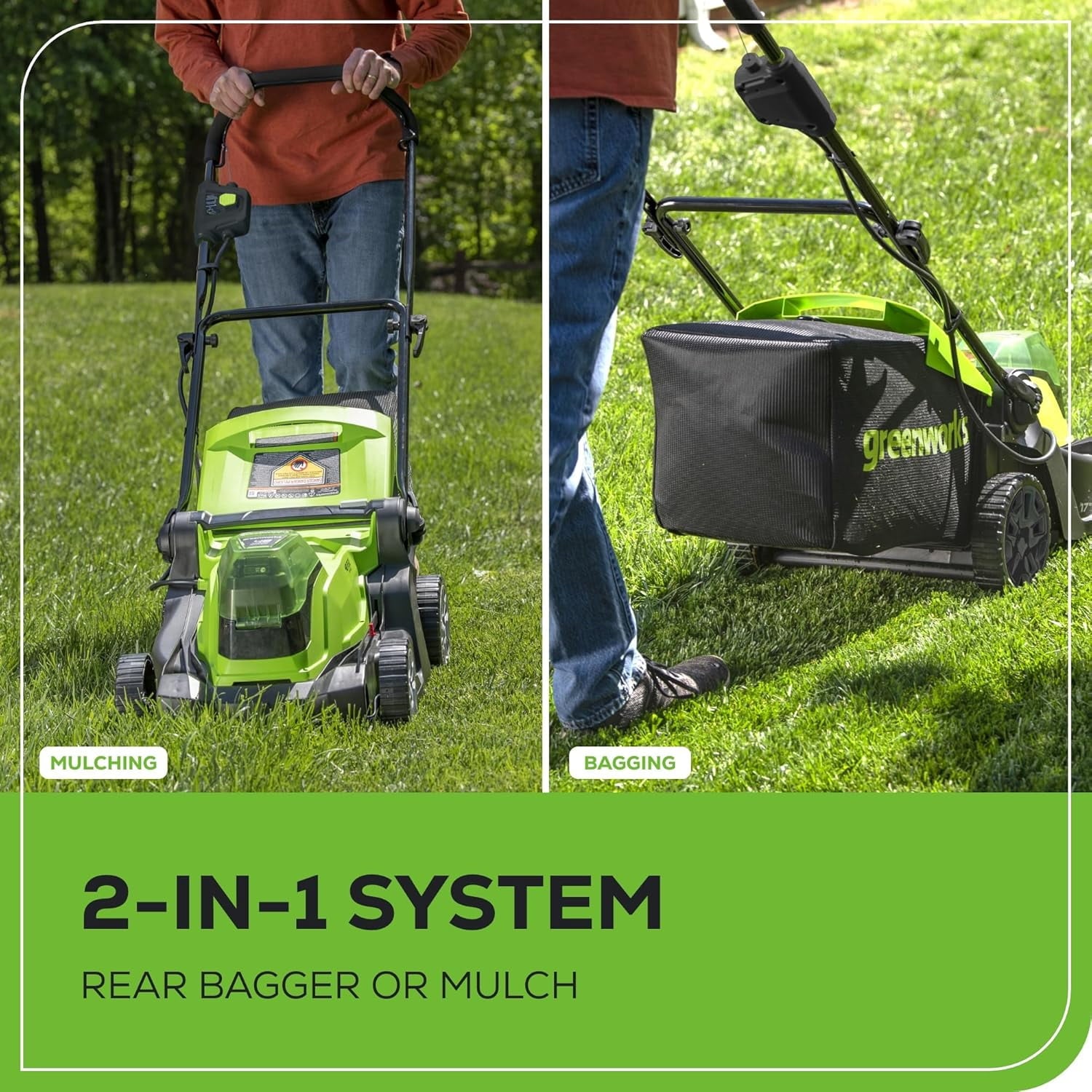 Greenworks 48V (24V x 2) 17 Brushless Cordless Push Lawn Mower, Includes (2) 4.0Ah Batteries and Dual Port Rapid Charger (200+ Compatible Tools, 45-Min Runtime)