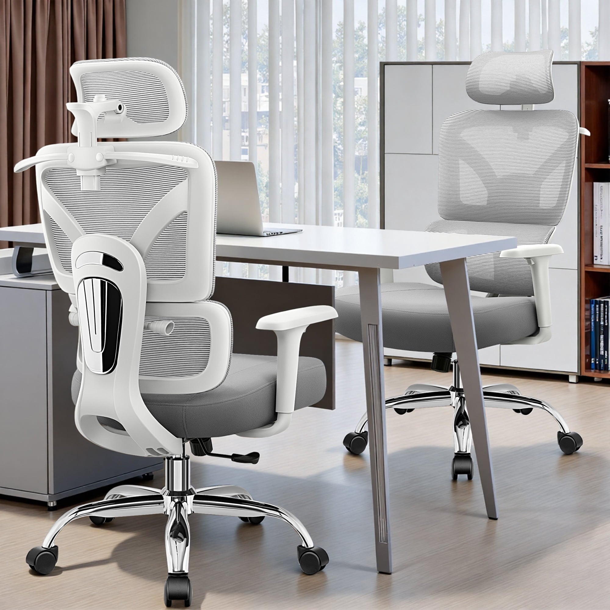 COOLHUT Ergonomic Mesh Office Chair with Footrest, Big and Tall Computer Desk Chair with Adjustable Lumbar Support, Headrest and Armrest, High Back Home Office Chair for Workspace, 300LBS, Black
