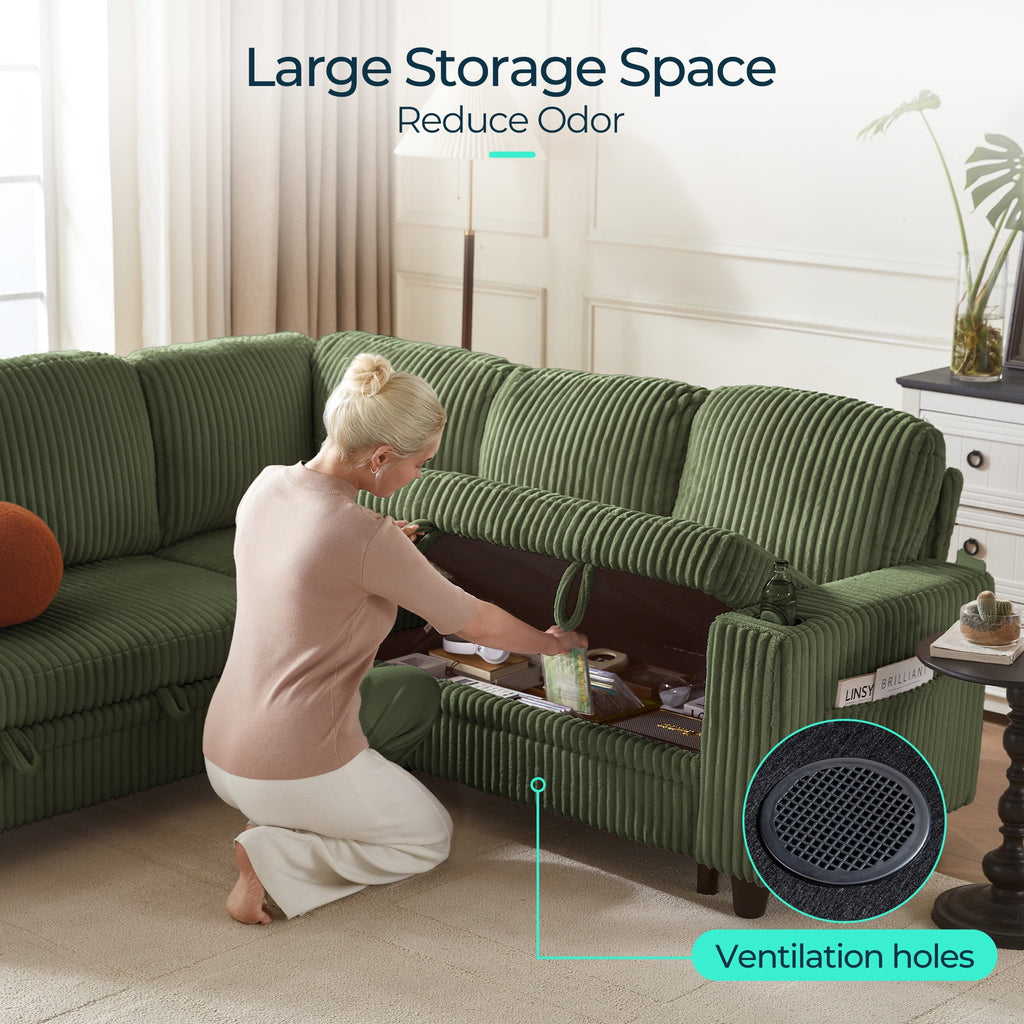 LINSY HOME L Shaped Sectional Couches for Living Room, Sleeper Sofa Bed with Reversible Storage Chaise, Pull Out Couch Bed with USB, Cup Holder, Black