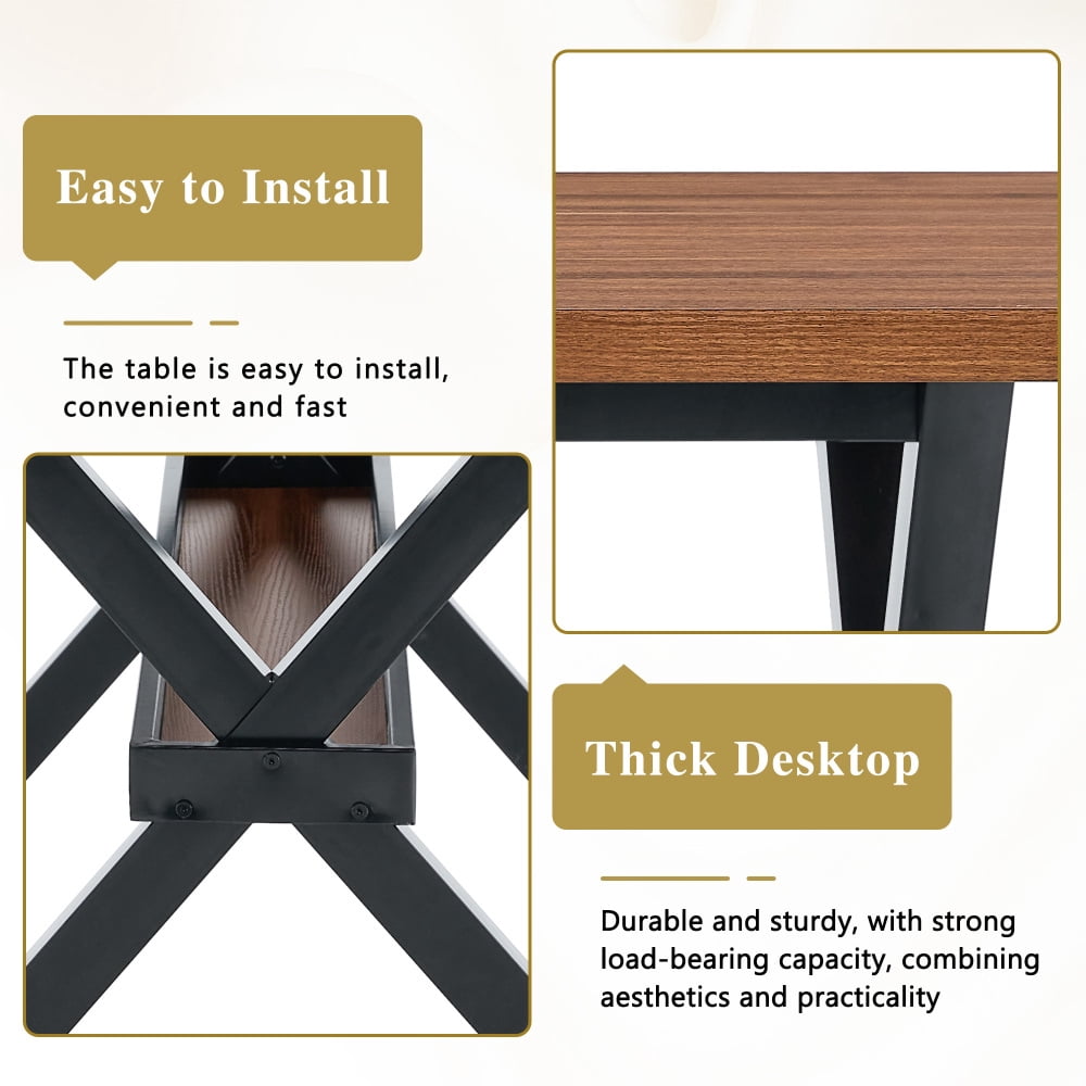 Modern 71 Wood Dining Table, Light Wood Grain MDF Top with X-Shaped Metal Legs, Seats 6-8 People, for Kitchen & Dining Room
