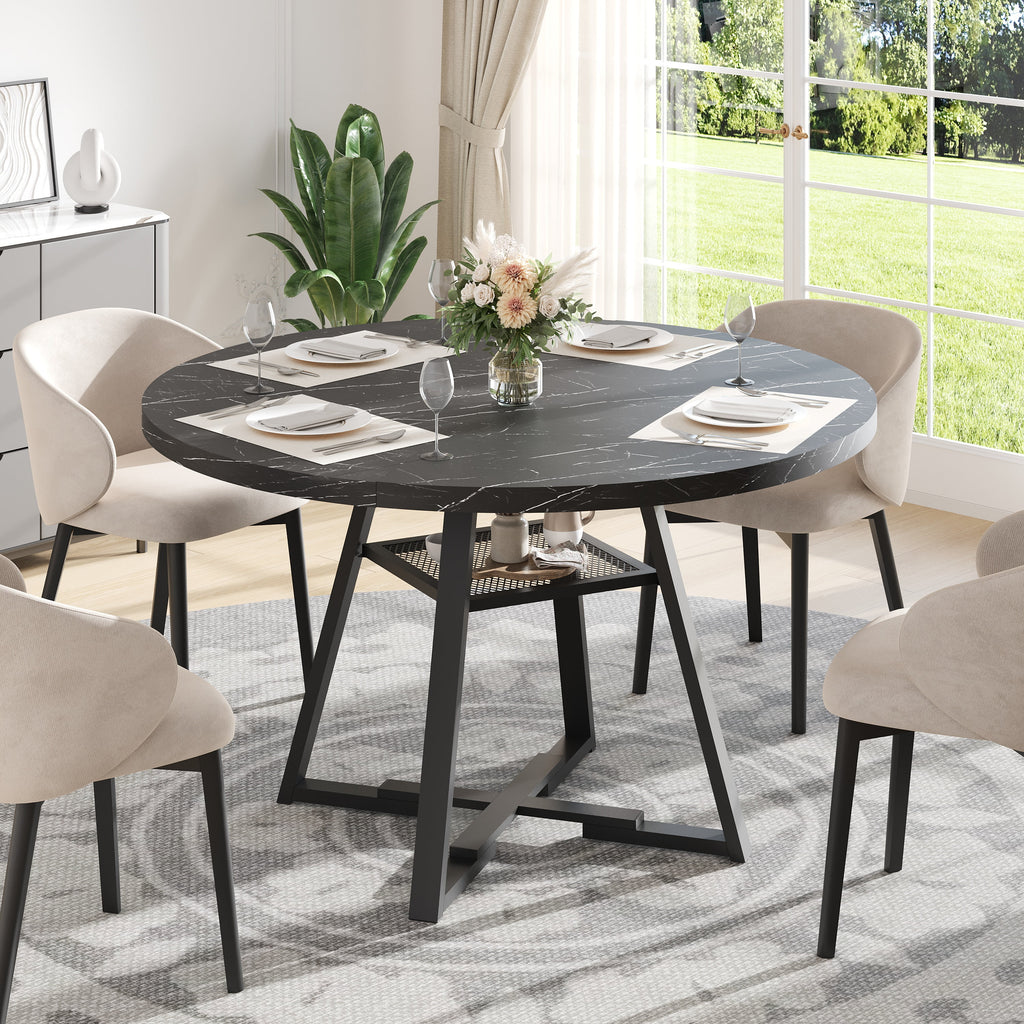 PAPROOS Round Dining Table, 43'' Faux Marble Dining Table with Storage Shelf, Circle Dining Table for Dining Room, Modern Kitchen Table for 4 People, White(Only Table)