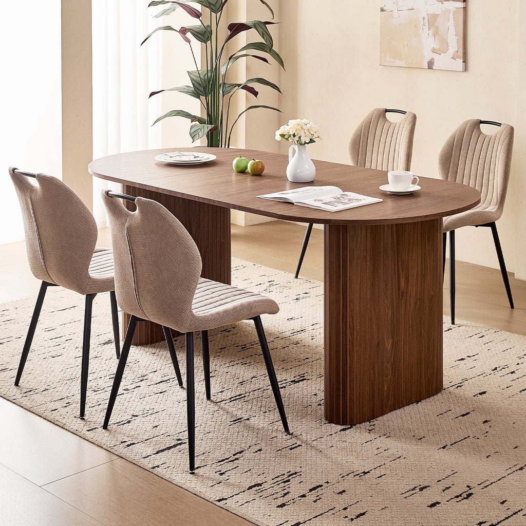 71 Natural Large Dining Table Set for 4 Modern Kitchen Table with Beige Boucle Upholstered Kitchen Chairs Set of 4