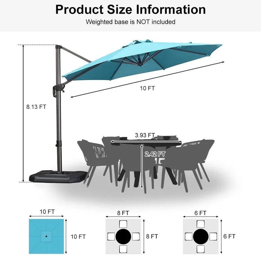 PURPLE LEAF 10x10 Ft Cantilever Umbrella Square Outdoor Patio Umbrella Large Offset Hanging Umbrella Aluminum Umbrella with 360°Rotation Adjustable Garden Pool Umbrella,Gray