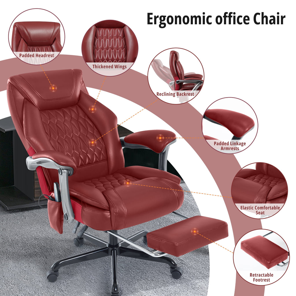 Heated Massage Office Chair with 6 Points Vibration, Reclining Ergonomic Desk Chair with Footrest for Extra Comfort, PU Leather High Back Executive Computer Chair, Thick Padded Massage Chair
