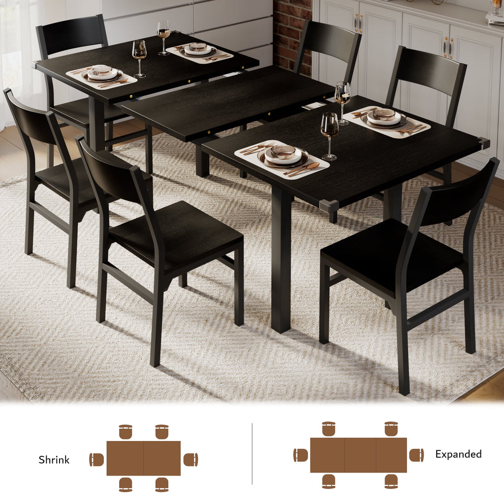 Virans 7-Piece Dining Table & Chairs Set for 4-6, 63 Extendable Kitchen Table with 6 Chairs, Dining Room Table with Metal Frame & MDF Board, Perfect for Small Space, Easy Assembly,Espresso