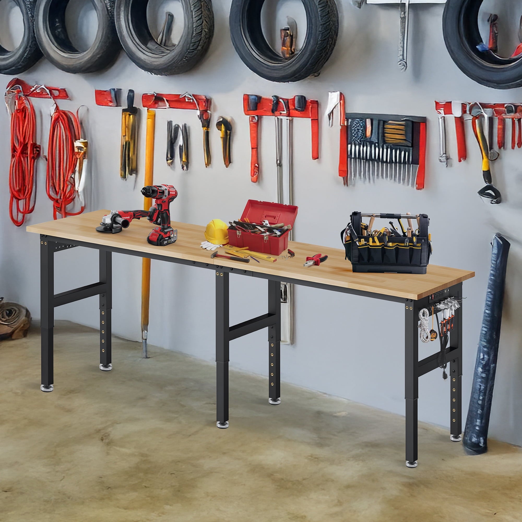 MUWOOD 96x24 Large Workbench with Power Outlets, 5000 LBS Load Capacity Work Benches for Garage, Workshop, Office, Home, Woodworking