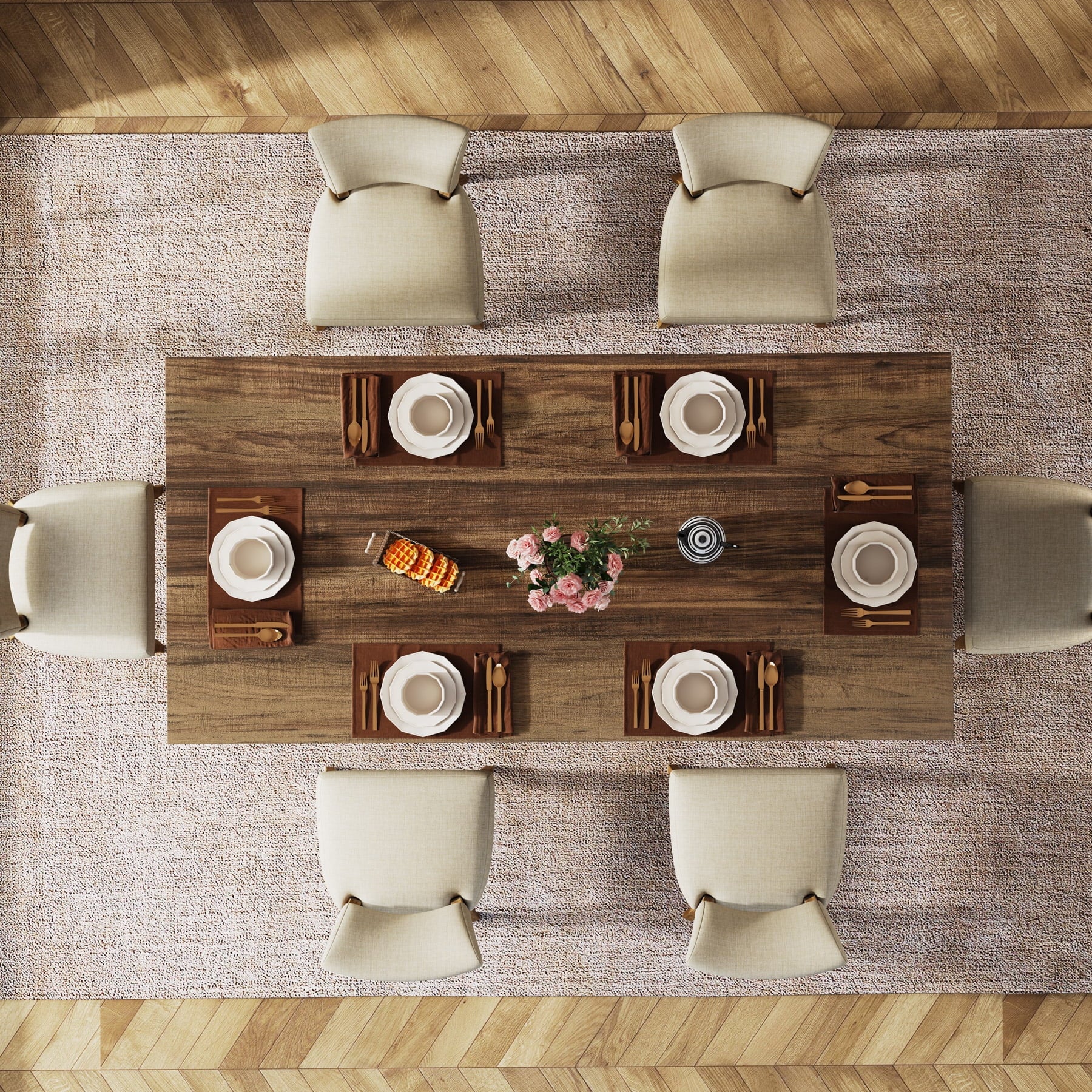Fnova 63 Rectangular Modern Dining Table, Wooden Modern Kitchen Table for 6 People for Dining Room, Warm Brown (Chairs Not Included)