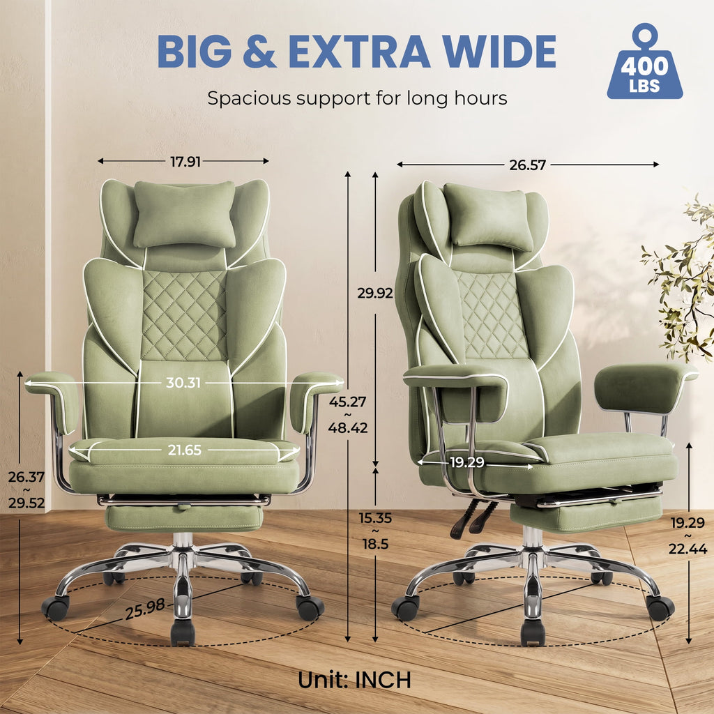 CELTOSS Executive Office Chair 400LBS, High Back Computer Chair with Arms and Footrest, Ergonomic Desk Chair with Lumbar Support, 90–135° Reclining Office Chairs for Home Work, Fabric Blue