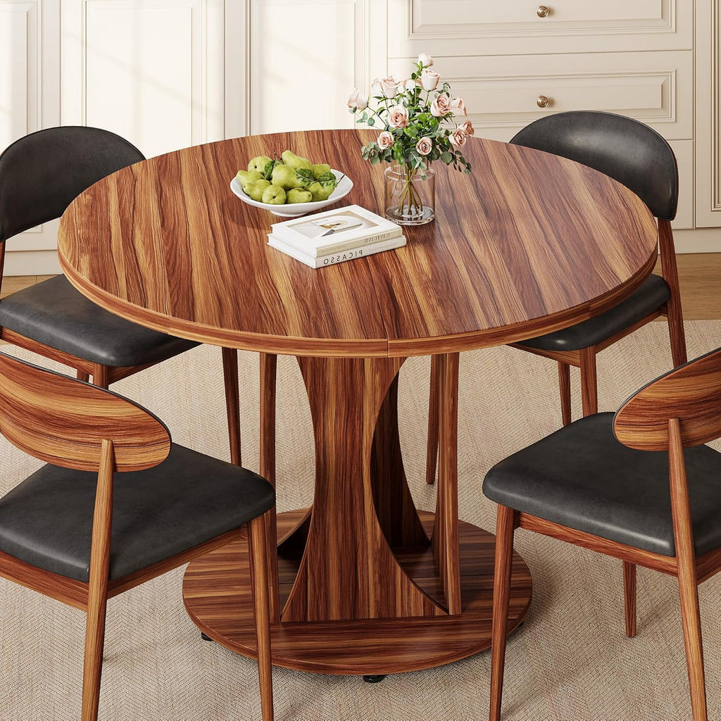 Virans 43.3-59 Extendable Round Dining Table for 6-8,Kitchen Table with MDF,Modern Dinner Table for Dining Rooms,Living Rooms,Walnut