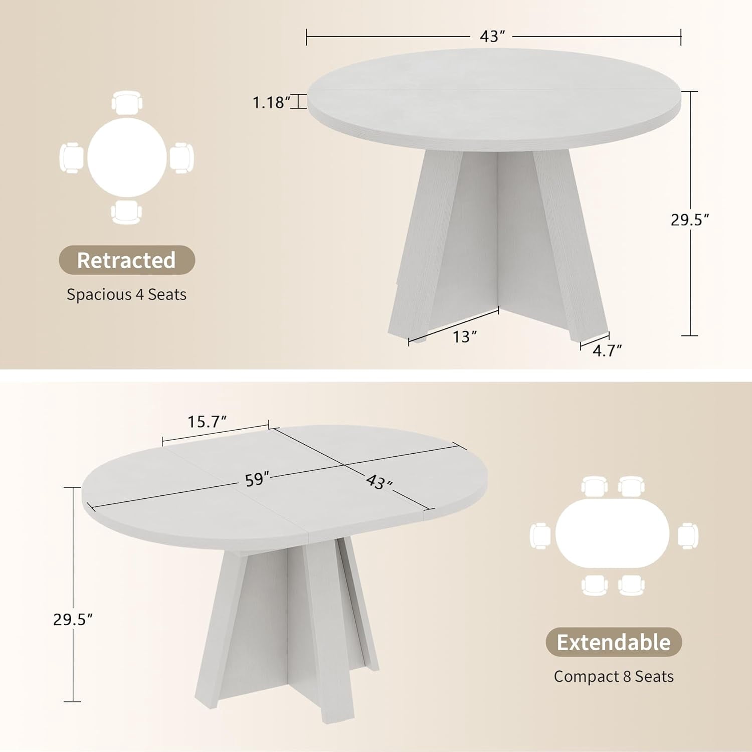 Laisnet 47 Round Dining Table for 6, Modern Wooden Dinner Table for Kitchen Living Room, Black
