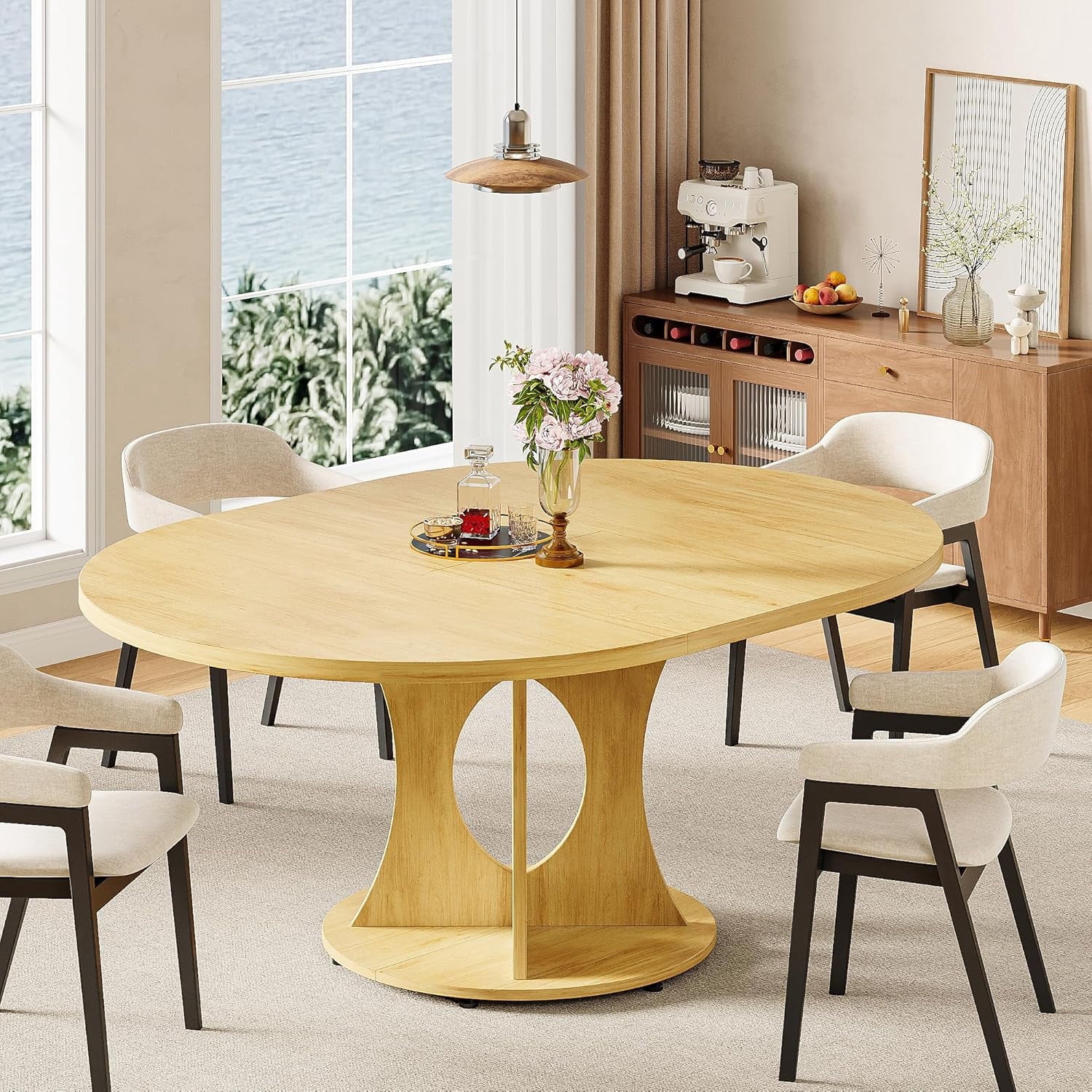 Laisnet 59 Extendable Wooden Dining Table for 8, Modern Kitchen Table with Hidden Storage, Black
