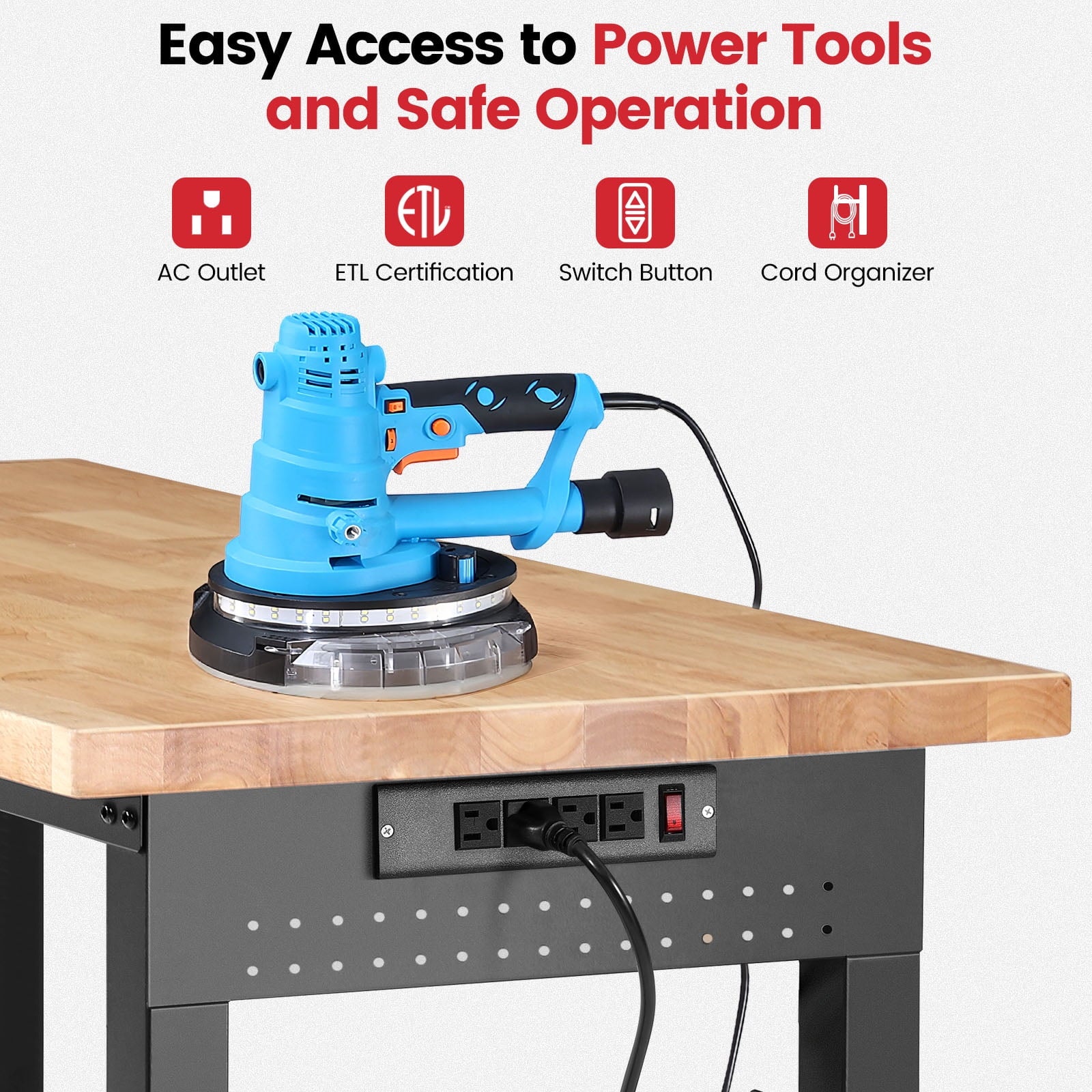 Workbench for Garage,ENJOYWOOD Heavy Duty 48 inch 2 Tier Wood Work Bench with Rolling Wheels and Power Outlets,Rubber Wood Tabletop,2000 LBS Load Bearing Workstation Garage Desk Table Worktable