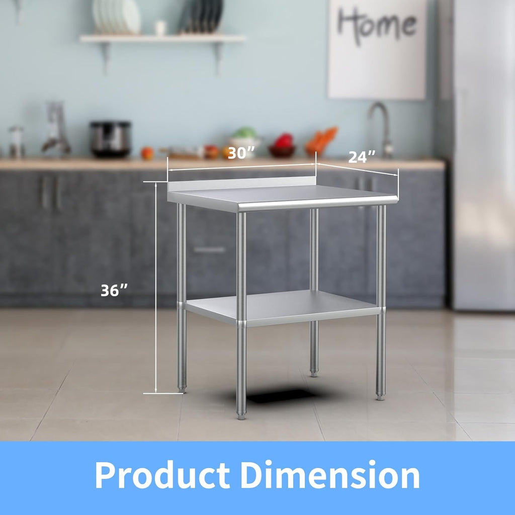 Ktaxon 72 x 24'' Stainless Steel Worktables Workbenches, Commercial Work Table for Prep, with Backsplash, for Kitchen, Restaurant, Home, Hotel