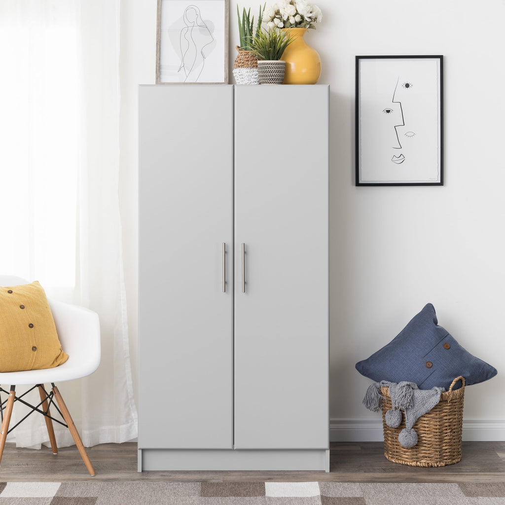 Prepac Armoir, Elite 32W x 35H x 20D White Wardrobe Closet & Cabinet - Functional Clothes Storage with Hanging Rail, Armoire Wardrobe - WEW-3264