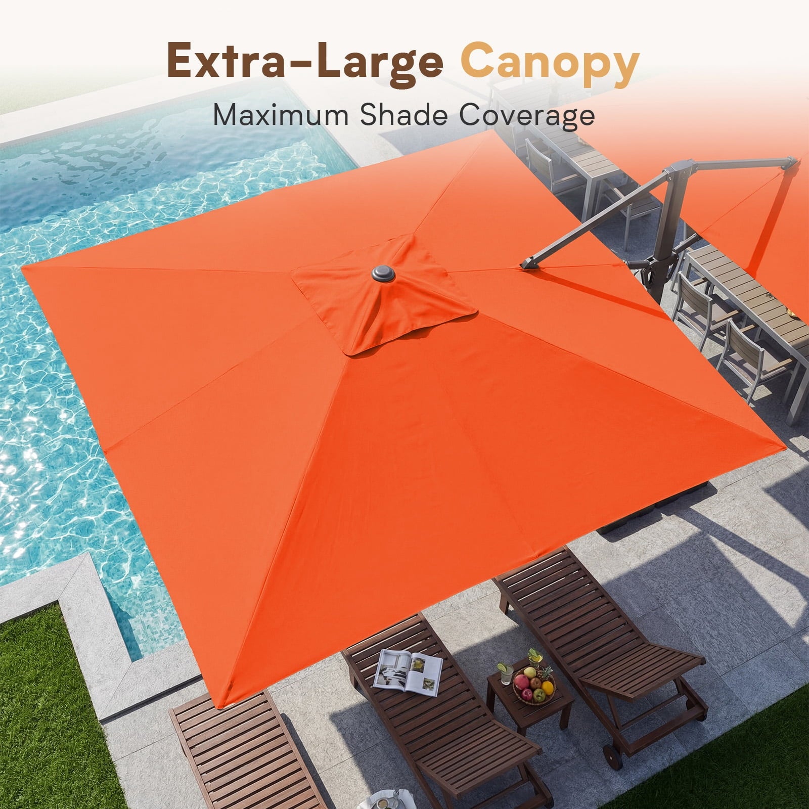 FUNDAZE 10x10ft Double Canopy Cantilever Umbrella, Patio Outdoor with Base & Cover, Waterproof UV Resistant for Garden Poolside Shade, Beige