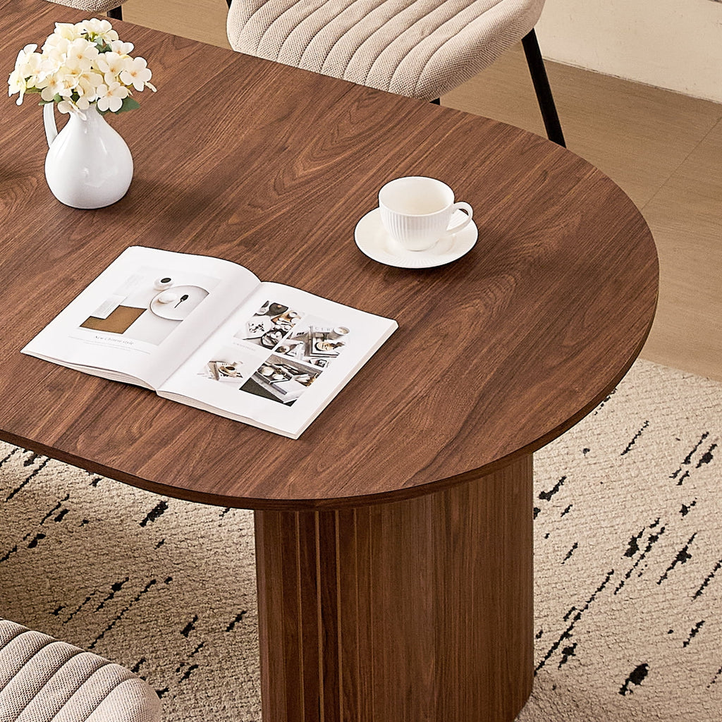 71 Natural Large Dining Table Set for 4 Modern Kitchen Table with Beige Boucle Upholstered Kitchen Chairs Set of 4