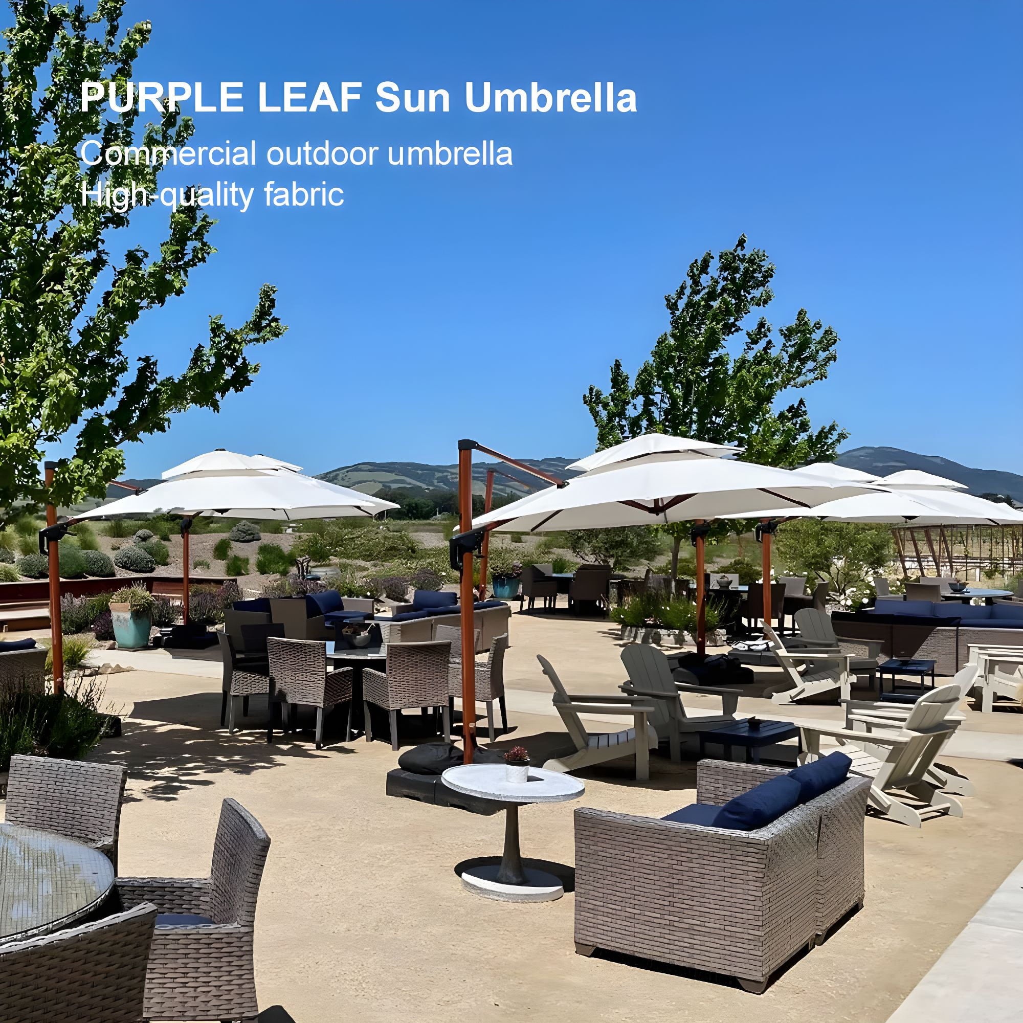 PURPLE LEAF 11FT Deluxe Round Wood Grain Patio Umbrella, Large Offset Cantilever Umbrella with 360° Rotation, Navy Blue