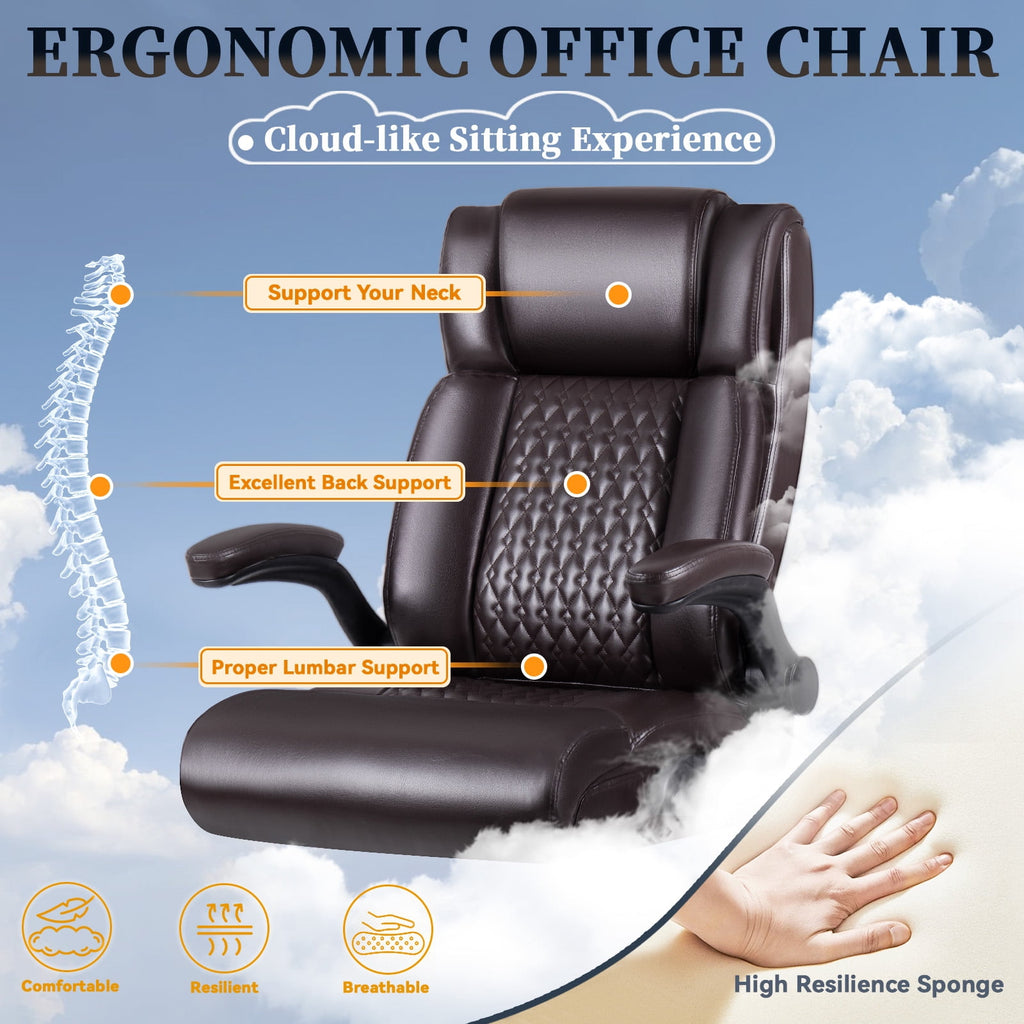 BOSSIN 400lbs Executive Office Chair with Foot Rest, Ergonomic Heavy Duty Big and Tall Desk Chair with Adjustable Headrest, High Back PU Leather Comfy Computer Chair