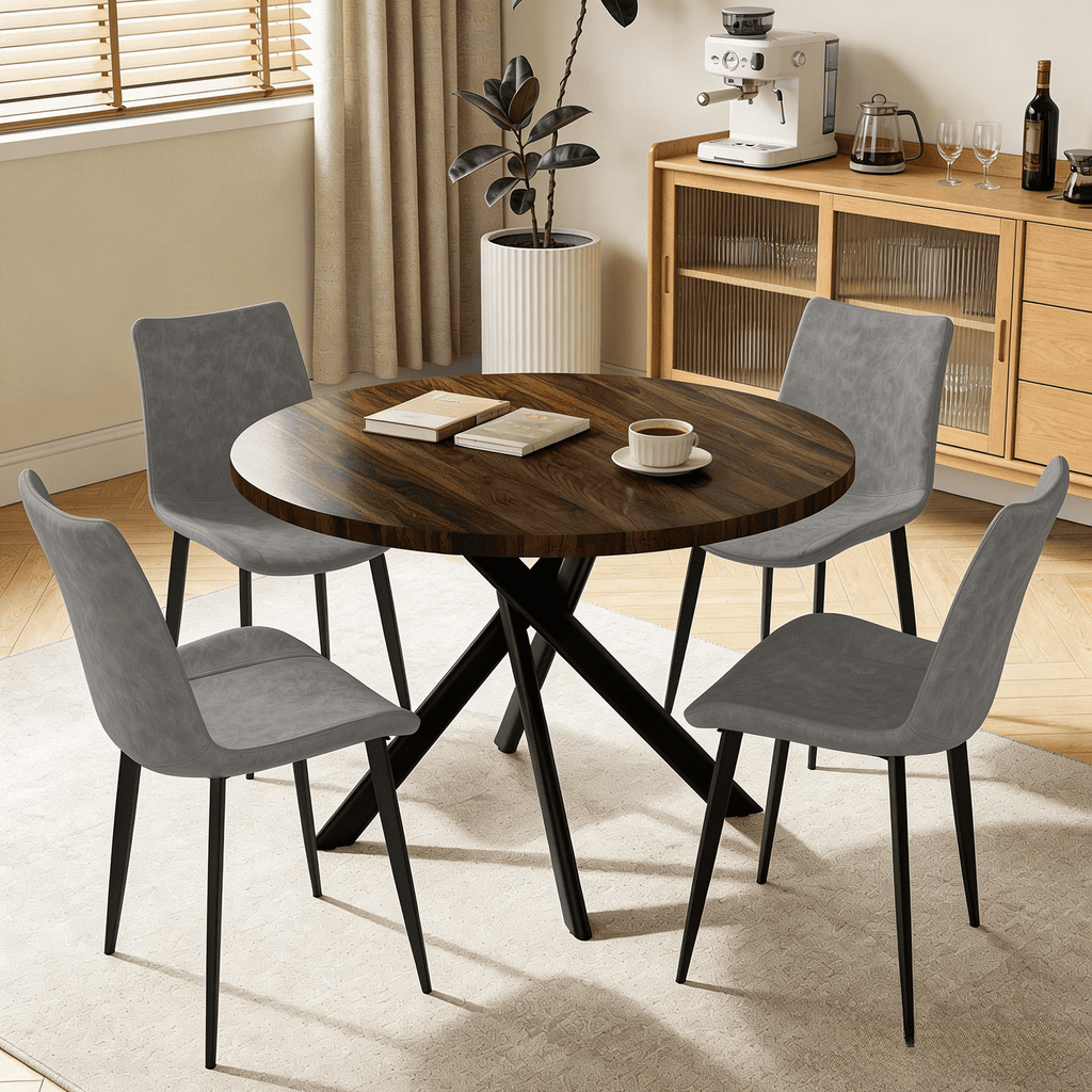 43.5 Round Dining Table for 4, Space Saving Kitchen Table with Metal Legs, Mid Century Modern Dining Table for Dining Living Room Apartment Small Space