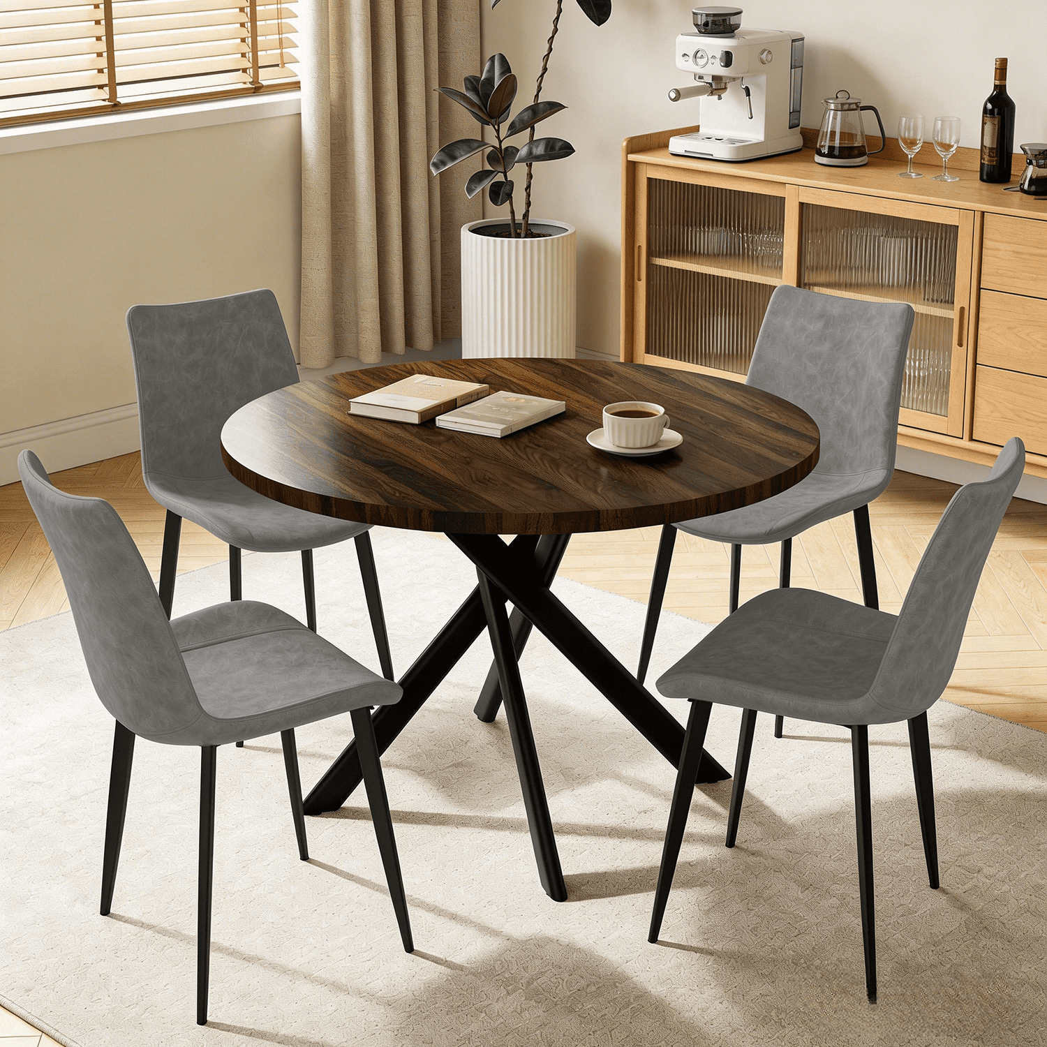 43.5 Round Dining Table for 4, Space Saving Kitchen Table with Metal Legs, Mid Century Modern Dining Table for Dining Living Room Apartment Small Space