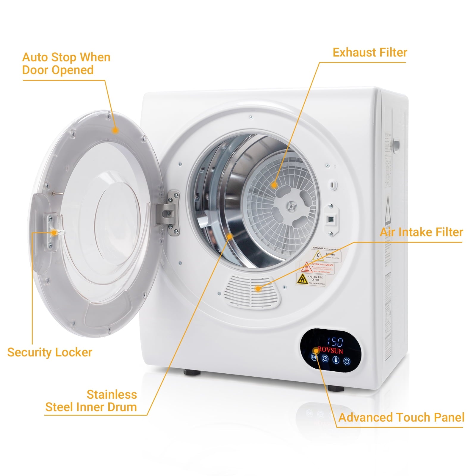 RovSun 110V White Stainless Steel Electric Tumble Dryer