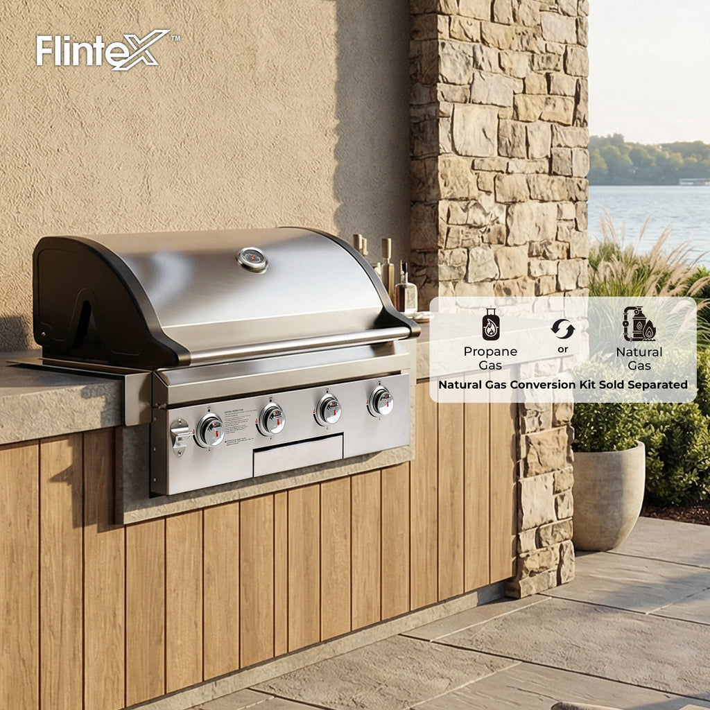 4 Burners Built-In Gas Grill, 40,000 BTU Outdoor Kitchen Grill with 653.2 Sq.in Cooking Area, LPG/NG, Perfect for Backyard BBQs