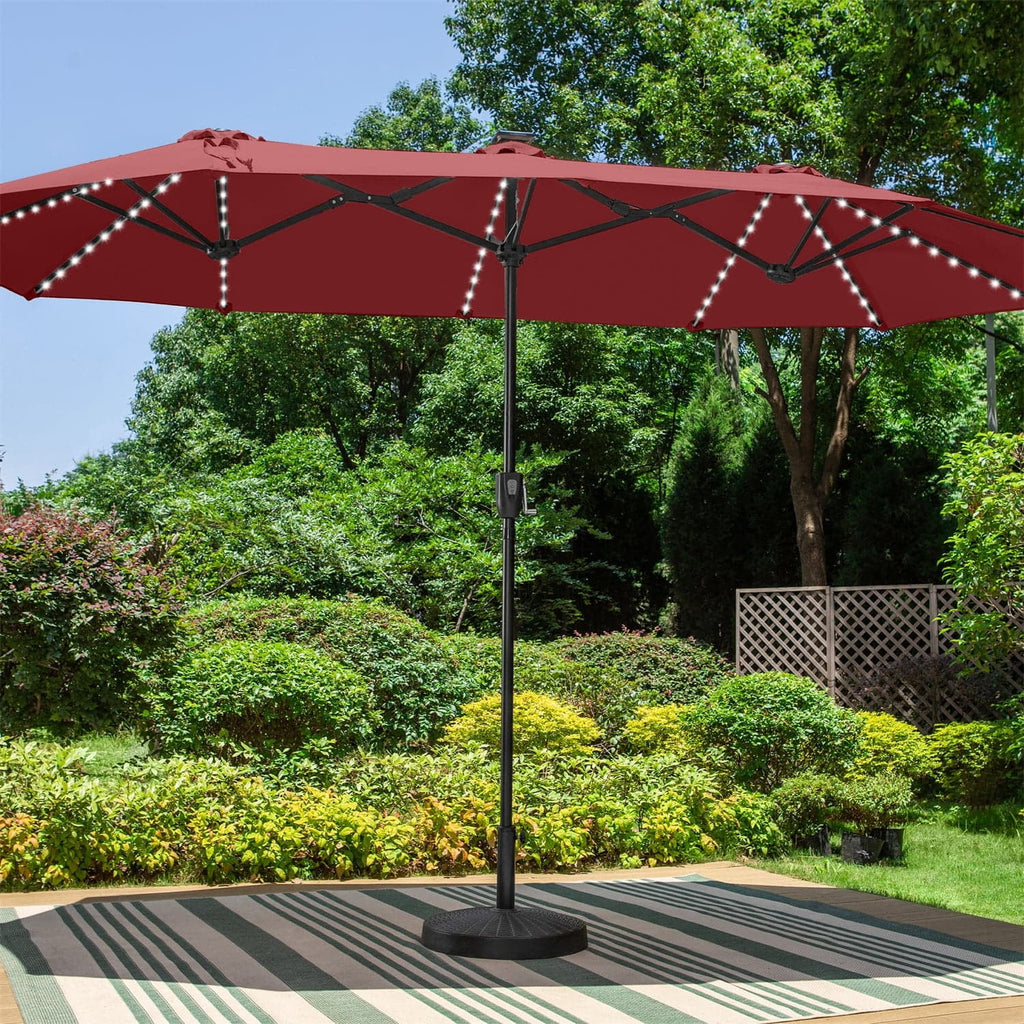 SUMMIT LIVING 13ft Large Patio Umbrella with Multi-Color LED Solar Lights Double-Sided Rectangular Outdoor Table Umbrella – Beige