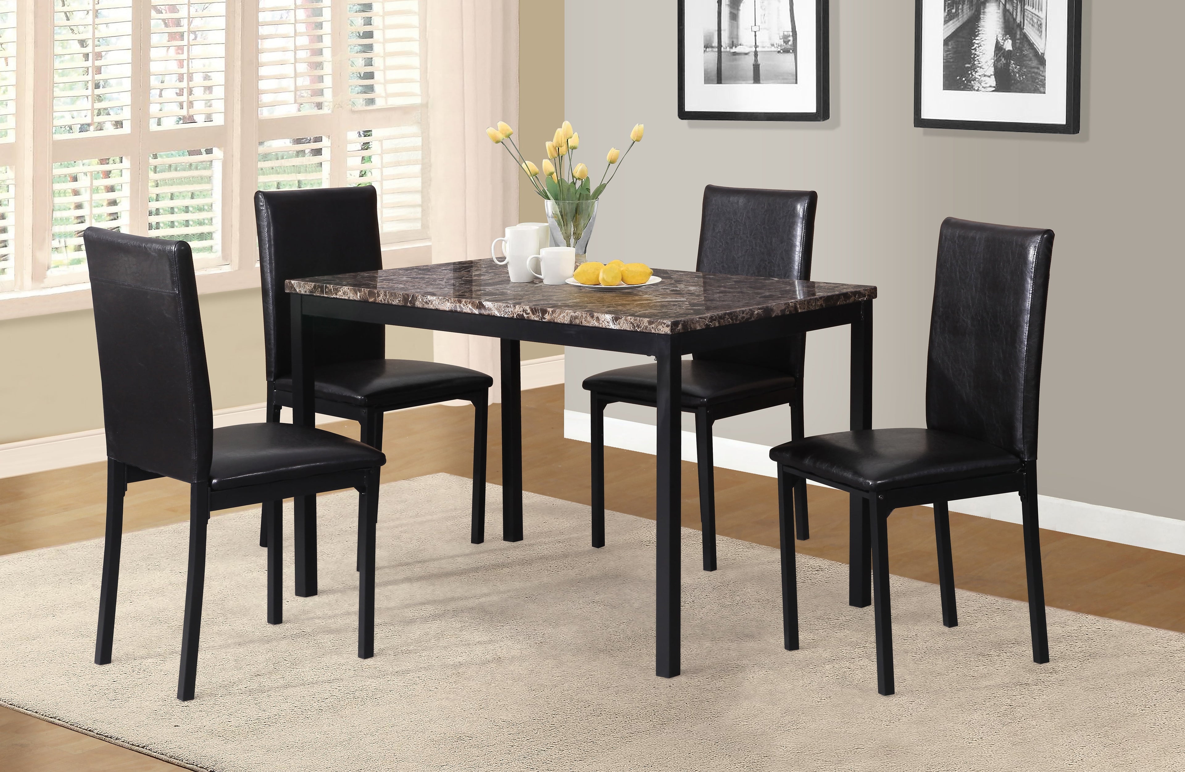 Roundhill Furniture Noyes Metal Dining Table with Faux Marble Top
