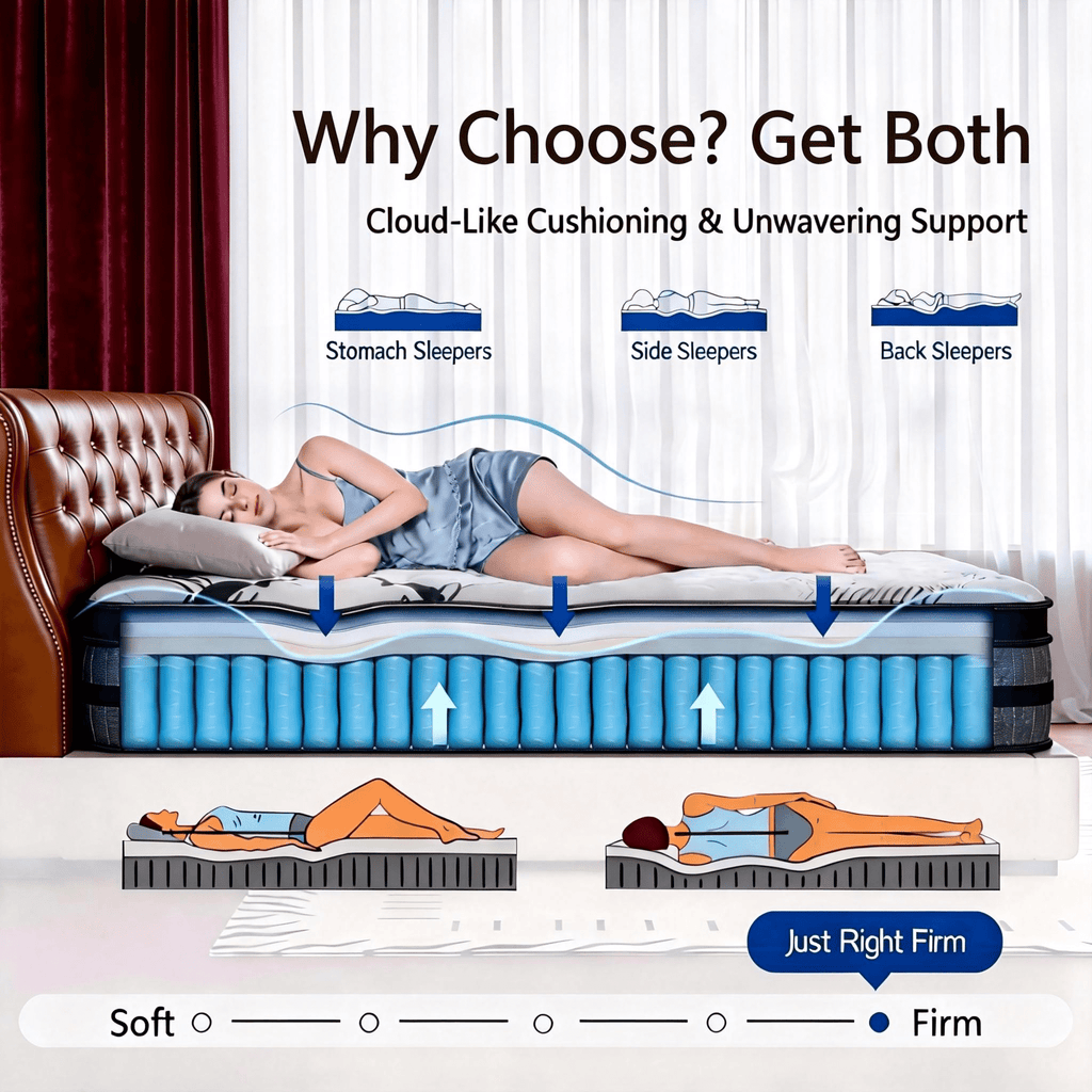 Kizreo Firm Queen Mattress, Hybrid Mattress with Gel Memory Foam and Individual Pocket Spring, OEKO-TEX and CertiPUR-US Certified, Cool Sleep, Pressure Relief, 12 in a Box