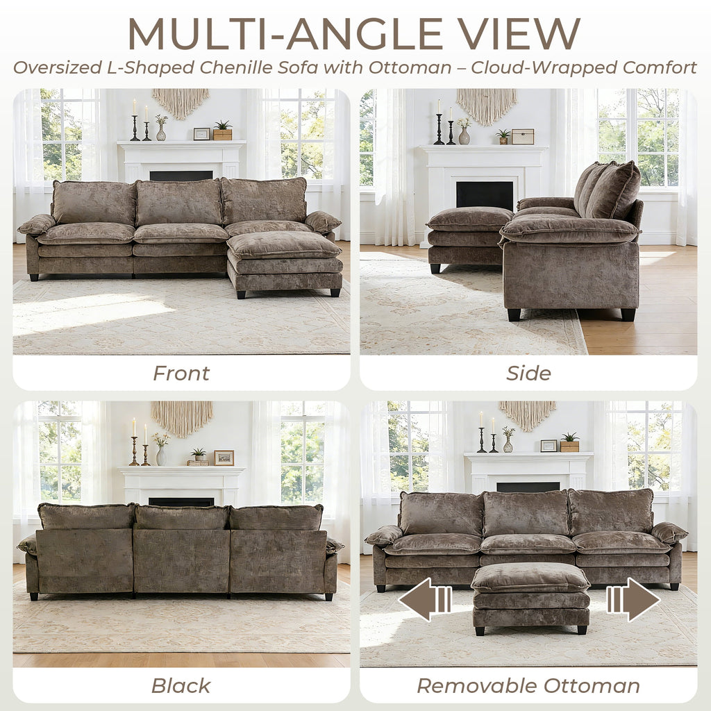 Ktaxon Sectional Sofa L Shaped Couch with Chaise Living Room Sleeper Set, 2 Seats with Chenille and Double Layer Cushions 86 W Beige