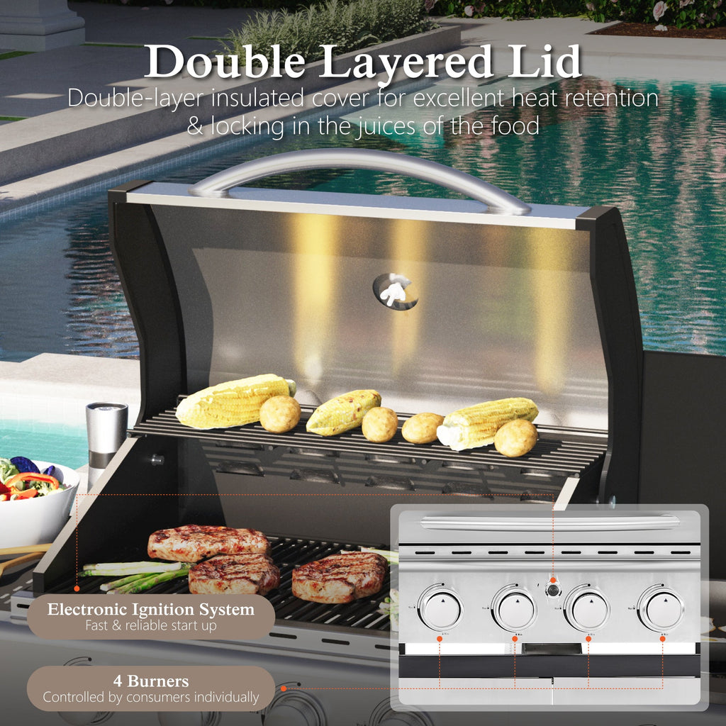 Alpha Joy 4-Burner Propane Gas Grill and Griddle Combo with Side Burner in Black