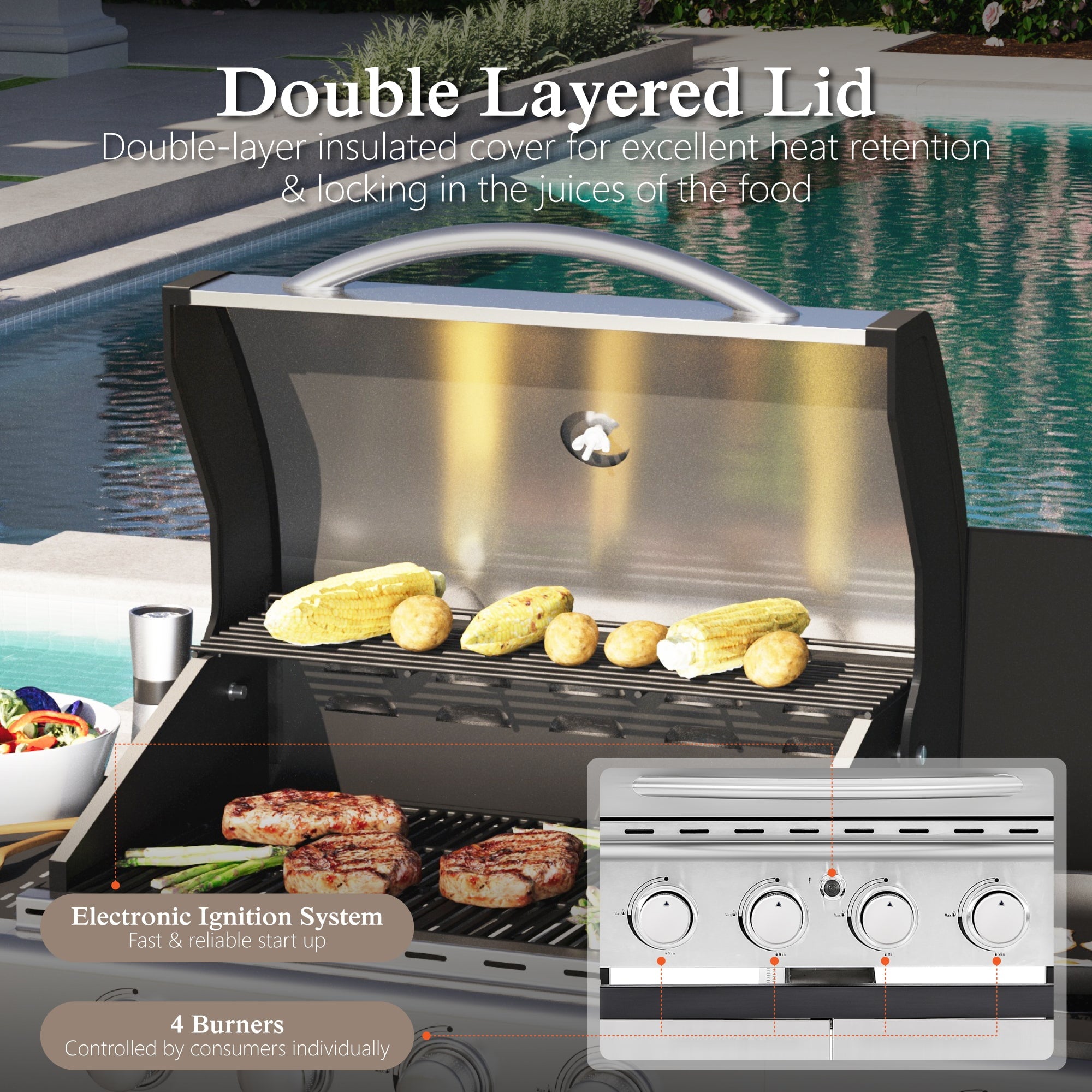 Alpha Joy 4-Burner Propane Gas Grill and Griddle Combo with Side Burner in Black