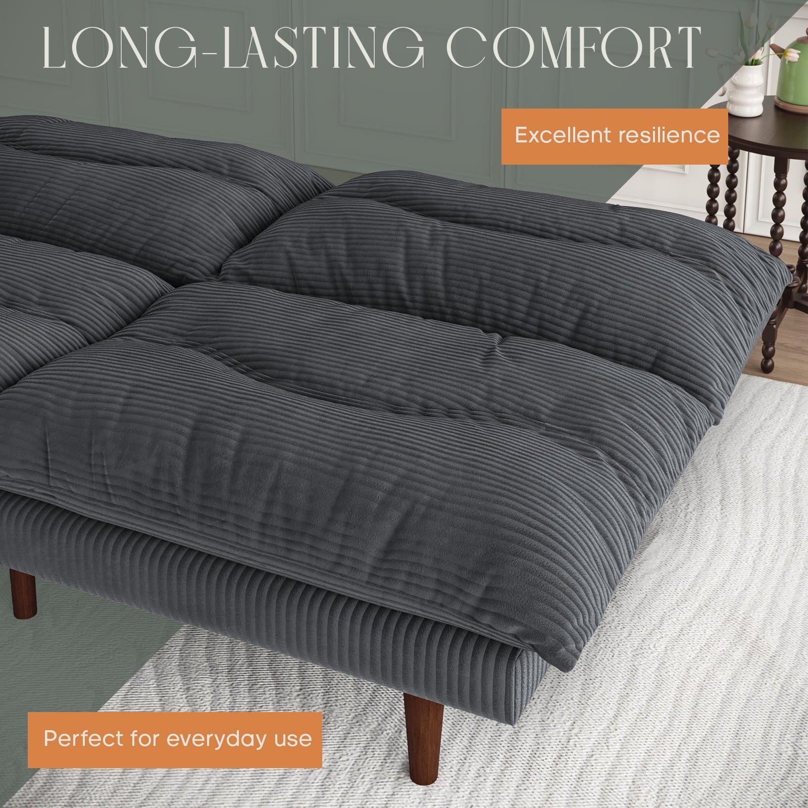 LLappuil 71 Corduroy Futon Convertible Sofa Bed, Loveseat Sleeper Sofa Couch for Living Room Apartment Green