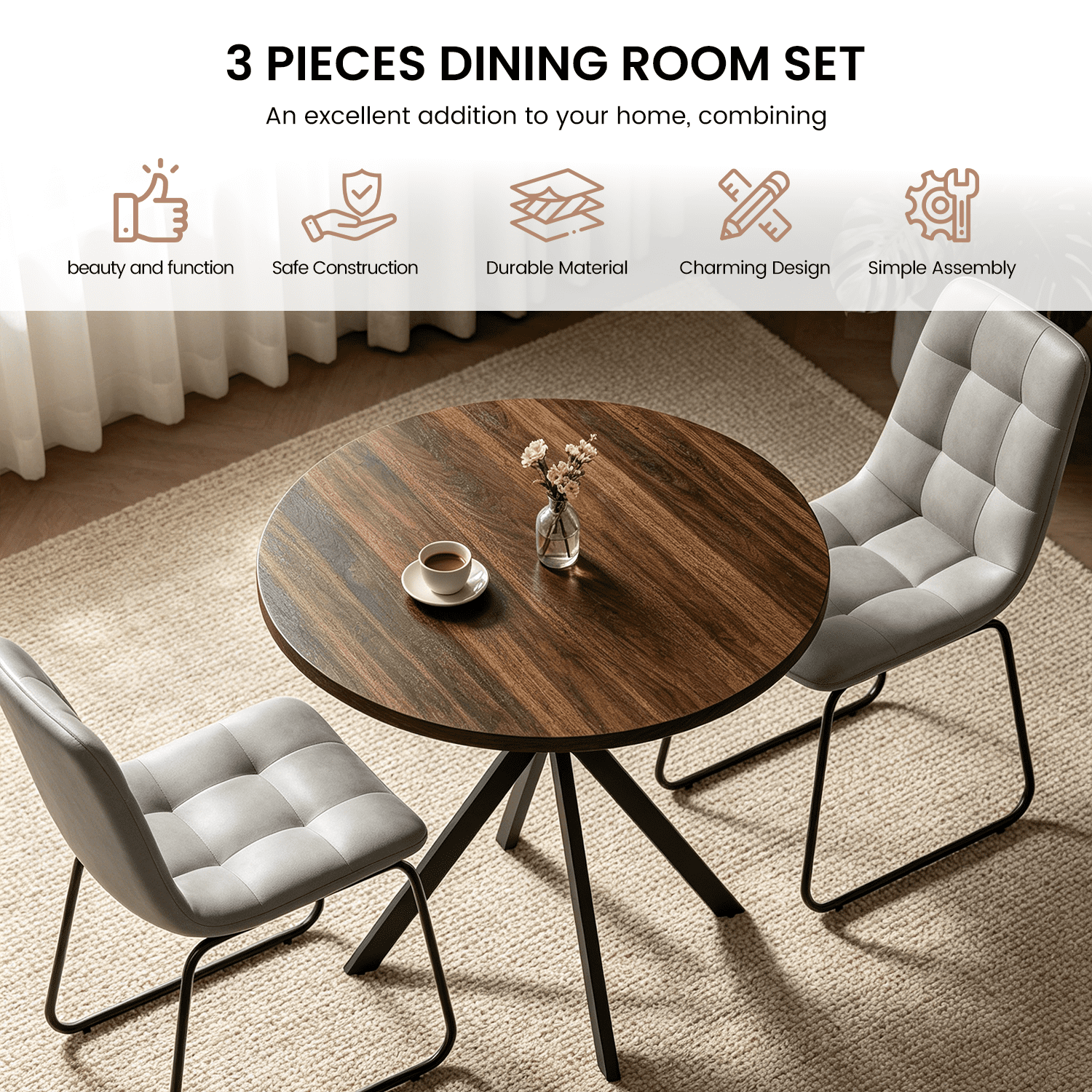 Small Round Dining Table for 2-4 People, 31.7 Modern Round Kitchen Table, Space-Saving Table for Living Dining Room, Coffee ,Apartment
