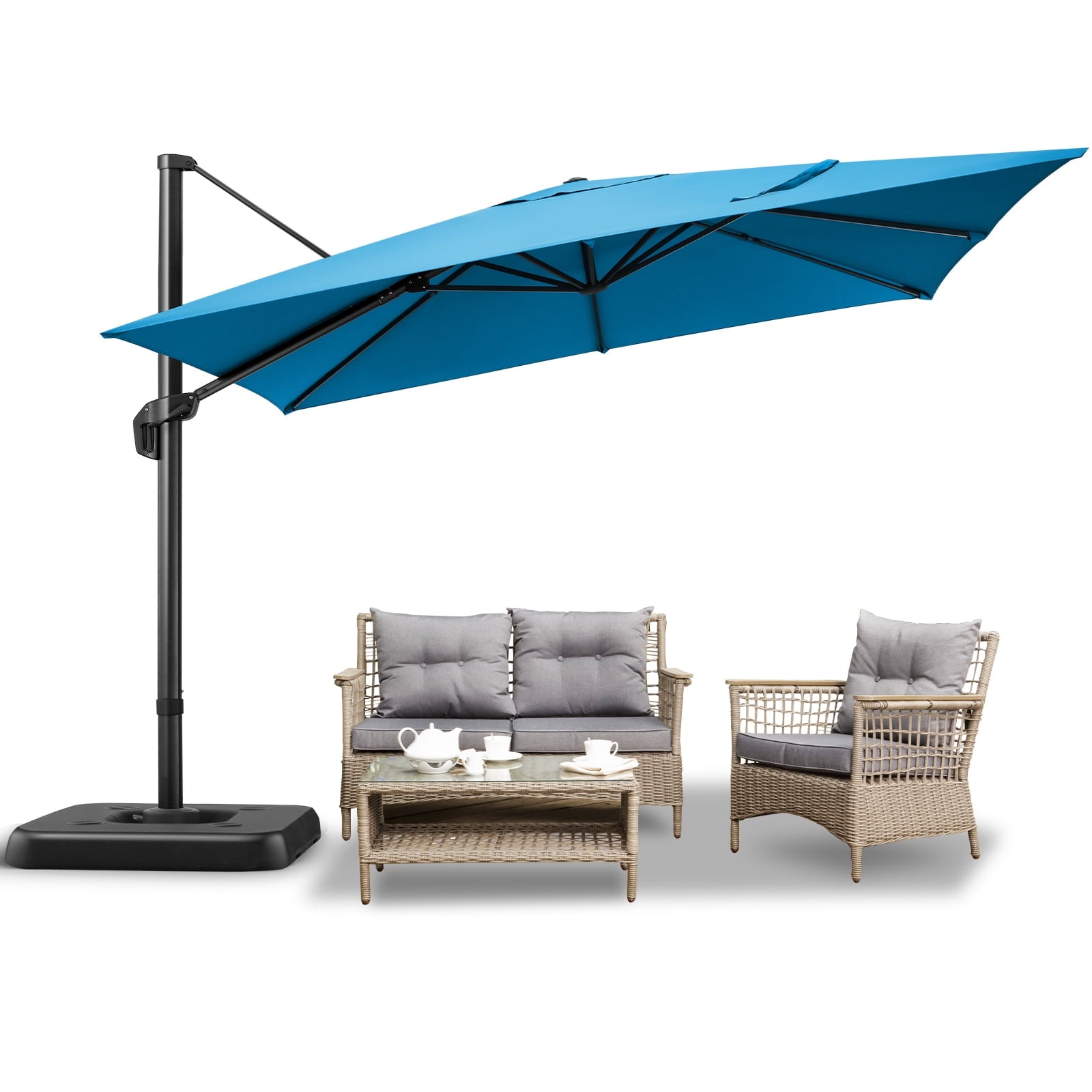 COBIZI 10x10ft Patio Cantilever Umbrella Double Roof Large Rectangular Deck Offset Umbrellas, Square Outdoor Patio Umbrella with 360°Rotation & Heavy-Duty Aluminum Frame,for Poolside Garden,Beige