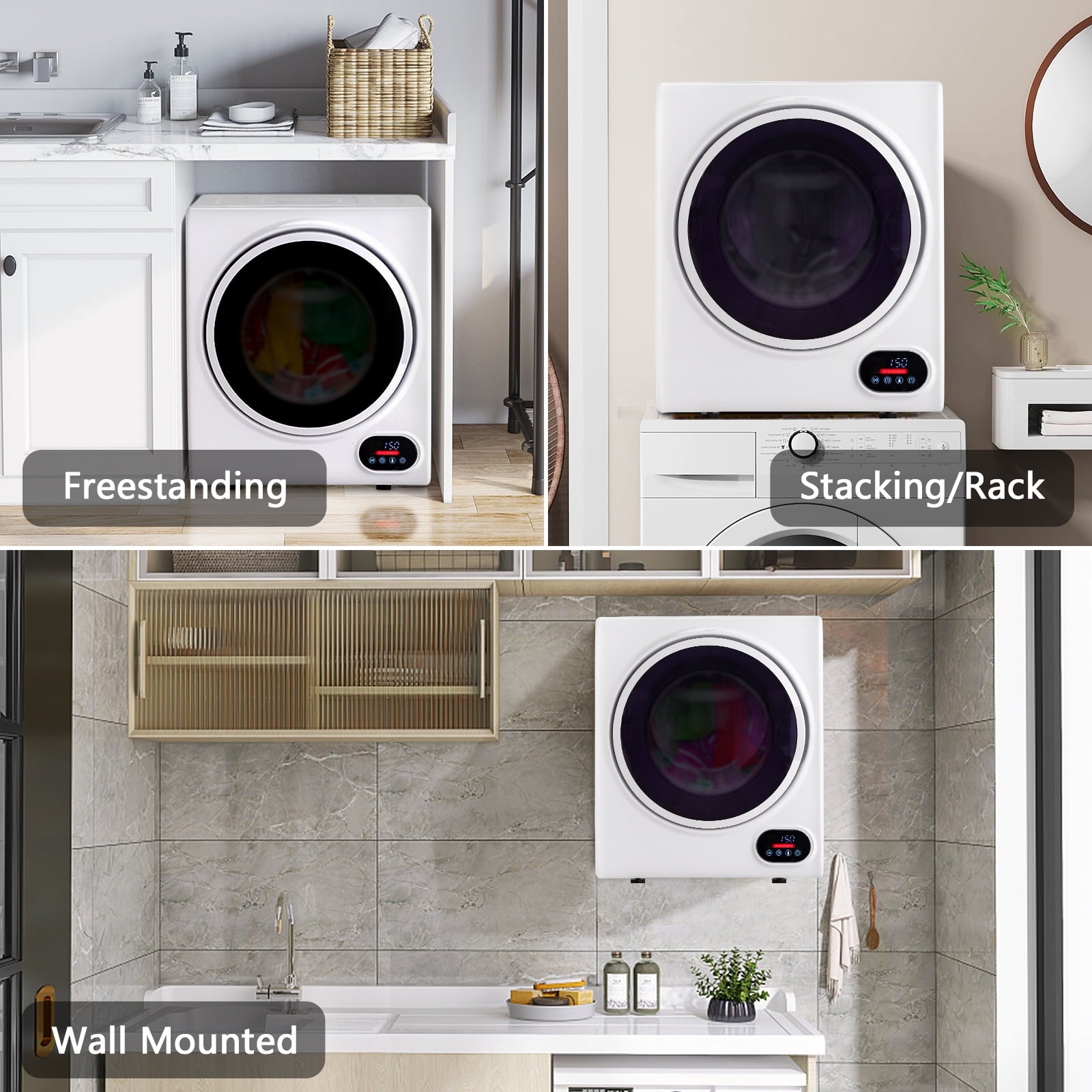 Ktaxon 1.6 cu. ft. Compact Electric Dryer With LCD Touch Panel & Stainless Steel Tub for Home, Apartment, Dorm,White