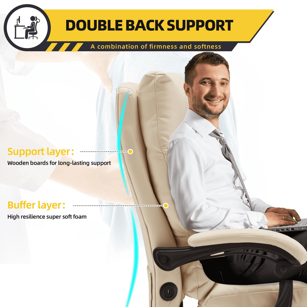 HOMREST Ergonomic Office Chair with 6-Point Massage & Heating, Adjustable Executive Desk Chair with Retractable Footrest, PU Leather Home Office Desk Chair for Home & Office (Black)