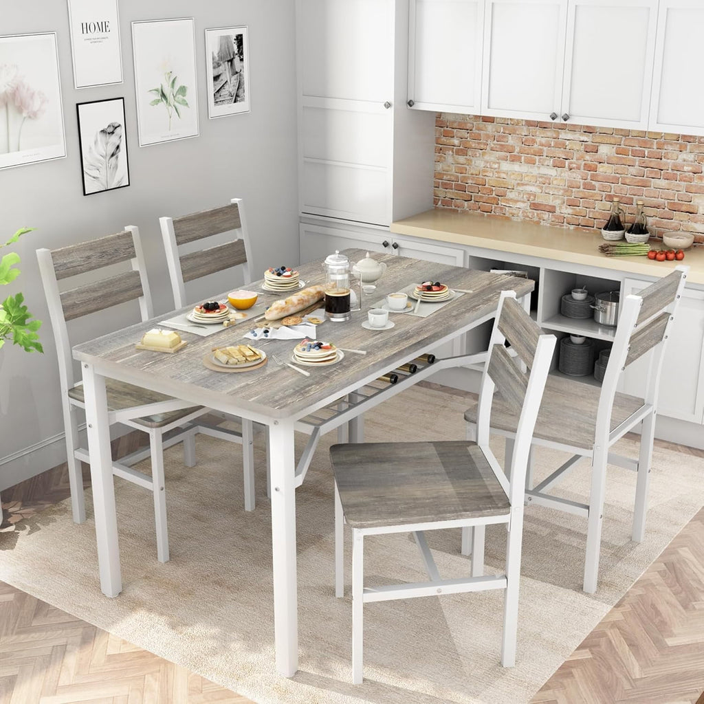 Lamerge 4 Person Dining Table Set, Wooden Dining Table 5 Piece Set with 4 Oak Metal Frame Chairs, Space Saving, Suitable for Apartments, Small Spaces, Kitchens, Breakfast Corners, Espresso Wood C