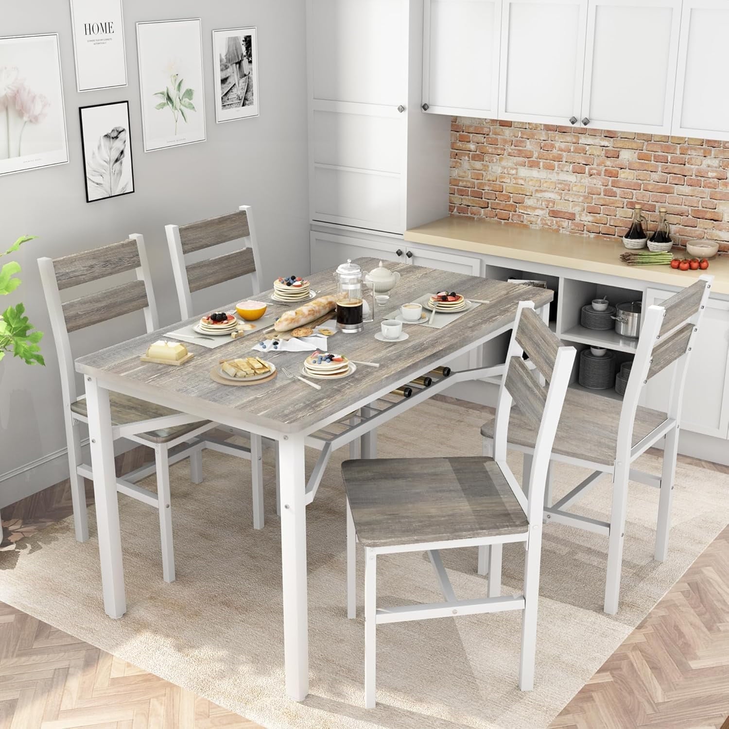 Lamerge 4 Person Dining Table Set, Wooden Dining Table 5 Piece Set with 4 Oak Metal Frame Chairs, Space Saving, Suitable for Apartments, Small Spaces, Kitchens, Breakfast Corners, Espresso Wood C