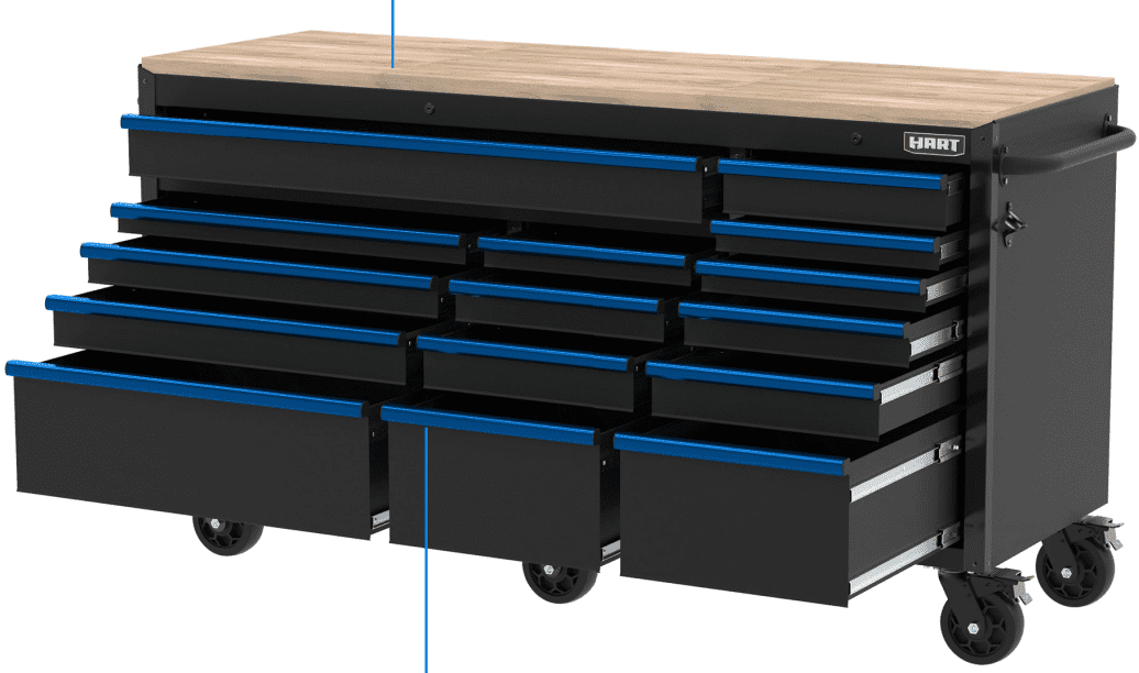 HART 36-Inch 5-Drawer Mobile Tool Chest Workbench with Wood Top, Rolling Garage Storage