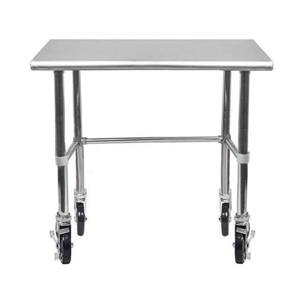 AmGood 36 Long x 30 Deep Stainless-Steel Work Table with Open Base and Wheels, Mobile Metal Table