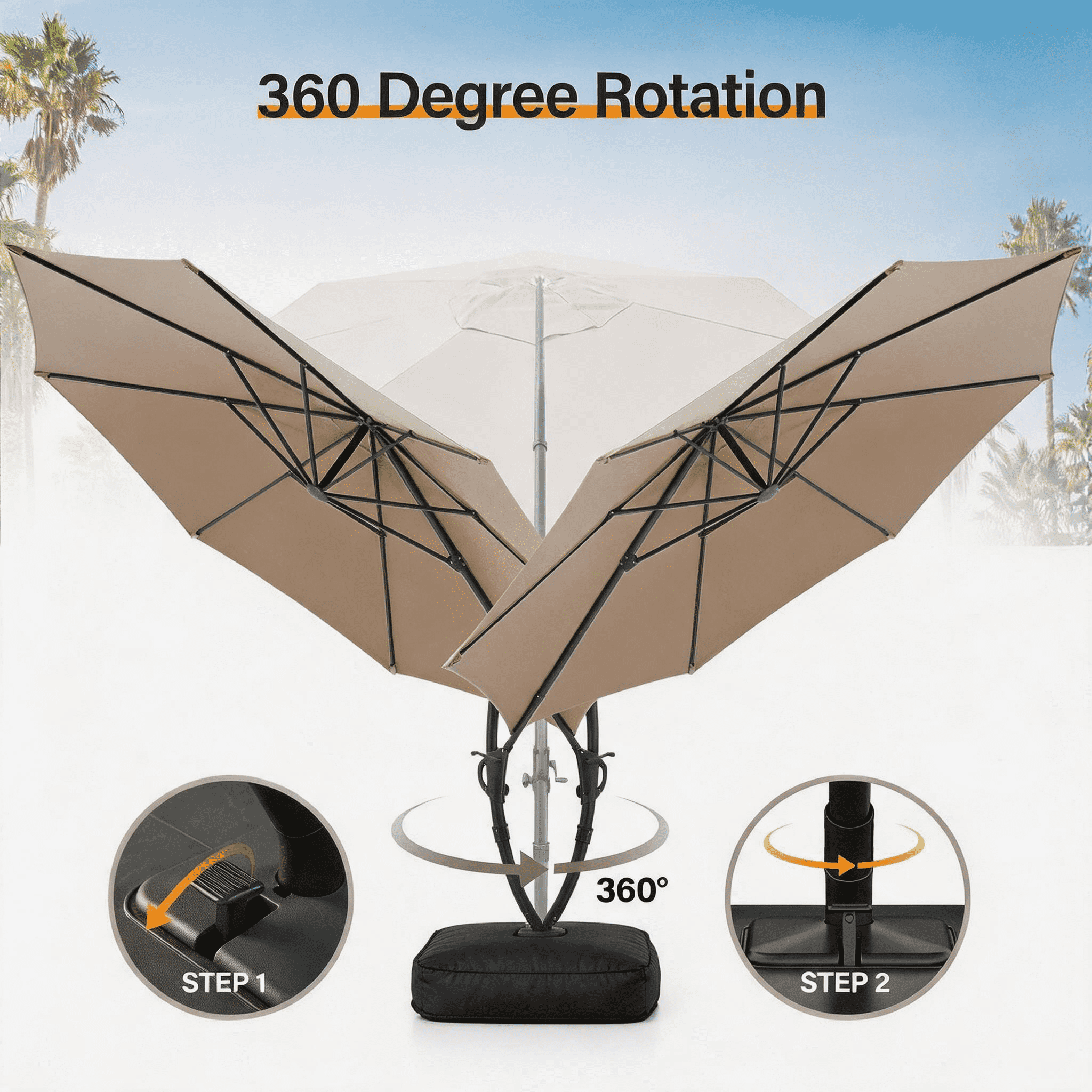 LAUSAINT HOME 11 FT Outdoor Patio Umbrella with Base, Aluminum Cantilever Umbrella with Crank, Gray
