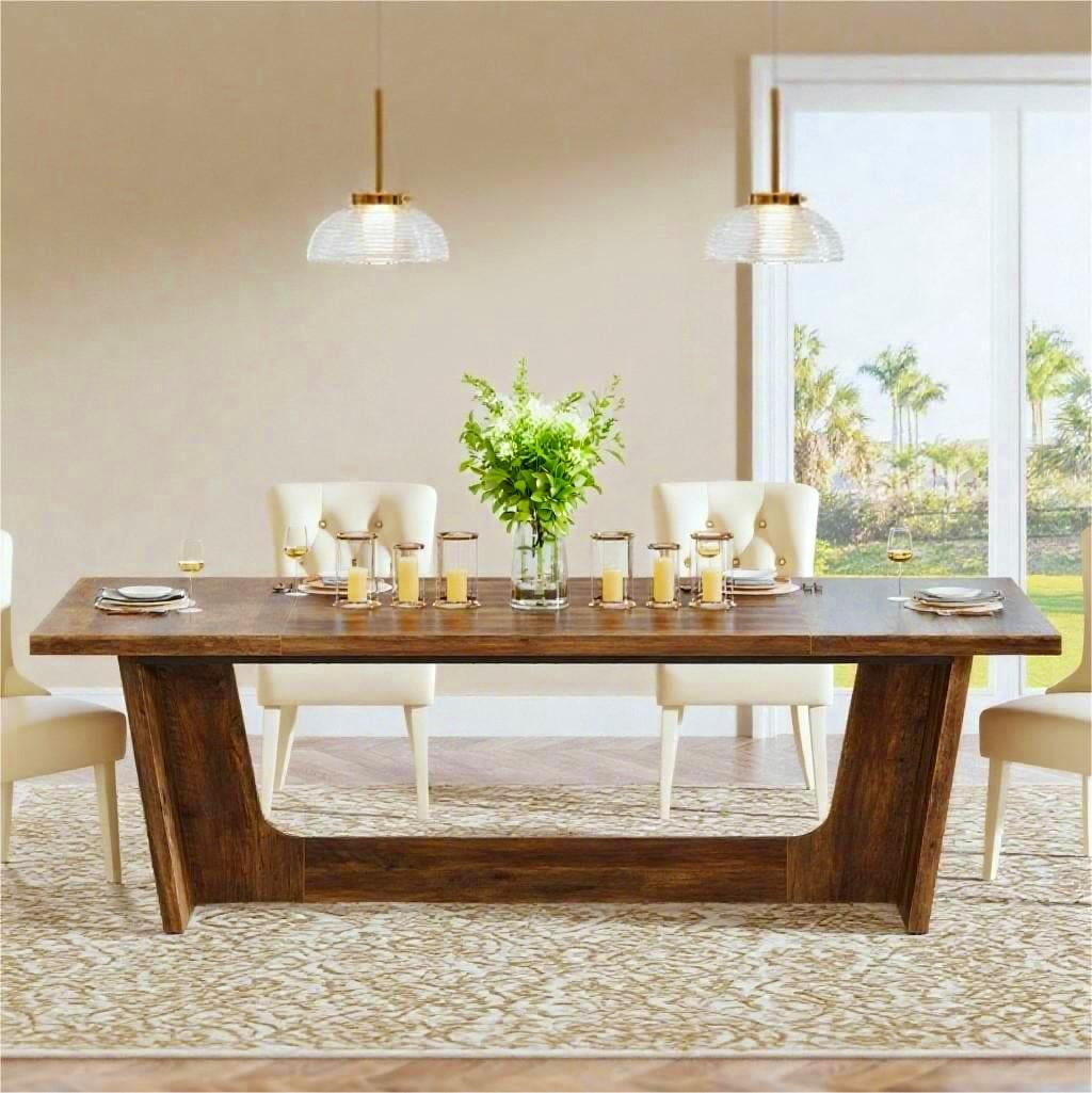 Fnova 70.87 Rectangular Dining Table for 4-6 People, Farmhouse Wood Kitchen Table with Sturdy Legs, Easy to Assemble