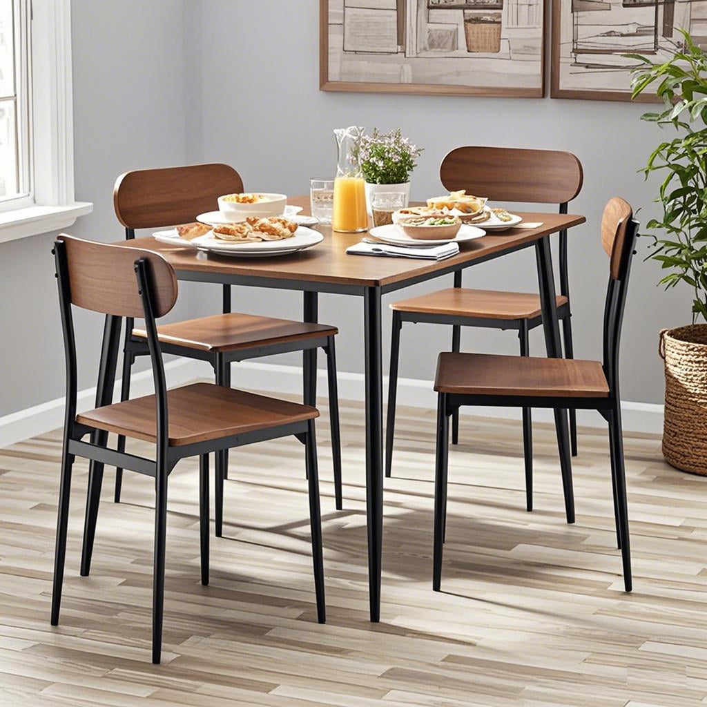 Mainstays 5-Piece Modern Wood & Metal Dining Room Set, Walnut Color for Indoor