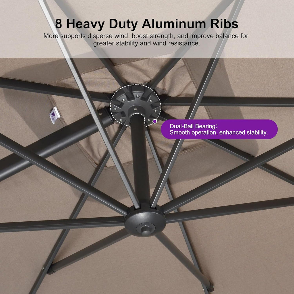 PURPLE LEAF 10' X 13' Rectangle Cantilever Umbrella with Base Outdoor Large Aluminum Patio Umbrella with 3-Year Fade Resistance Recycled Fabric and 360-degree Rotation for Deck Pool, Graphite Grey