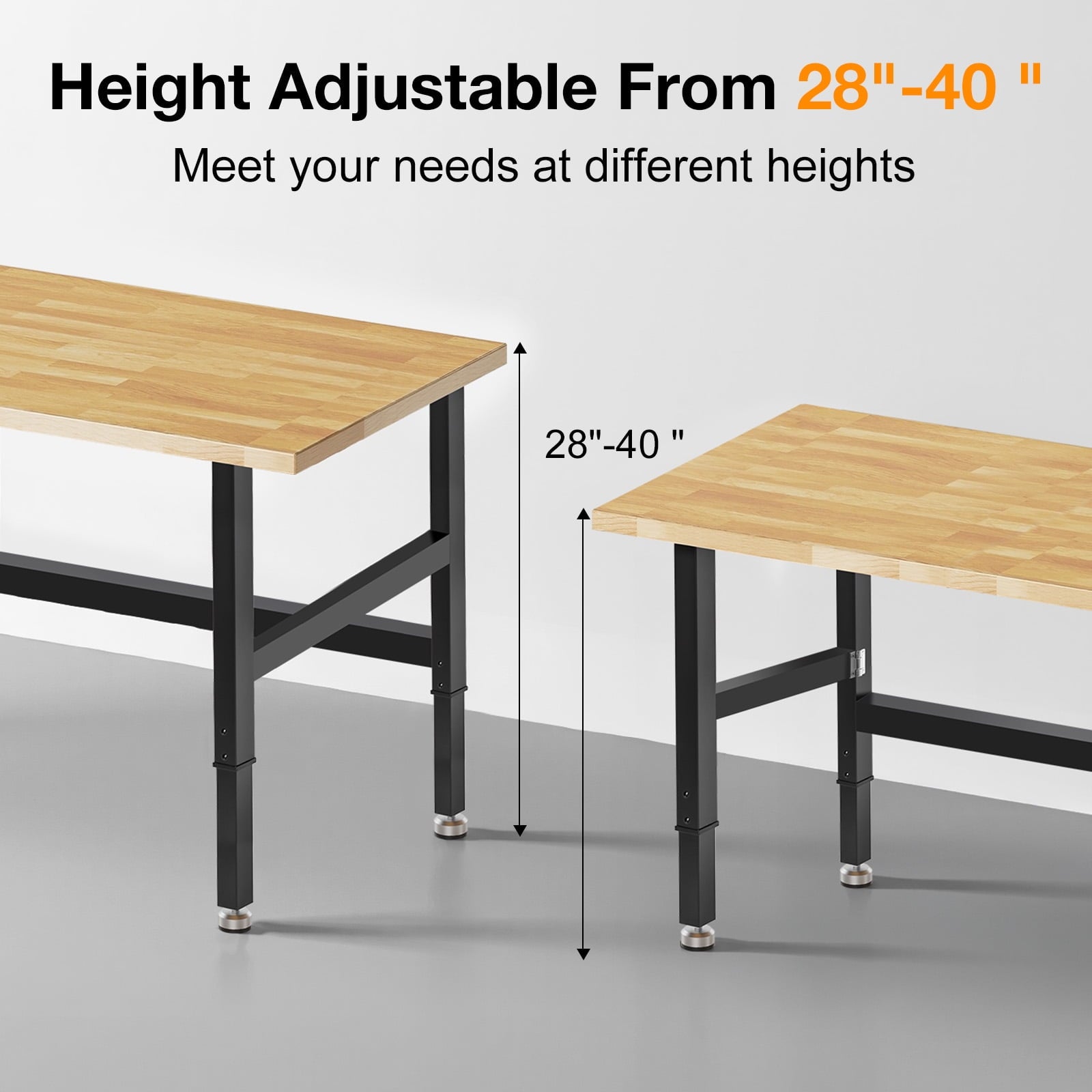 MUWOOD 48-inch Folding Workbench with Adjustable Height, Wood Worktop, Rubberwood, 2000 LBS Capacity Heavy Duty for Workshop, Garage, Office, Home
