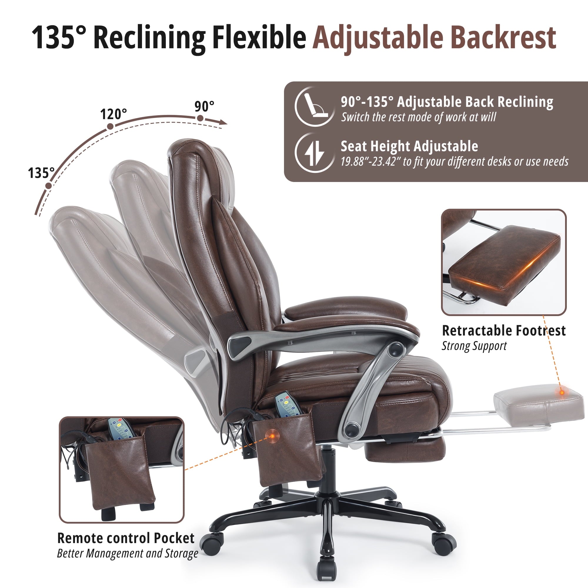 Heated Massage Office Chair with 6 Points Vibration, Reclining Ergonomic Desk Chair with Footrest for Extra Comfort, PU Leather High Back Executive Computer Chair, Thick Padded Massage Chair