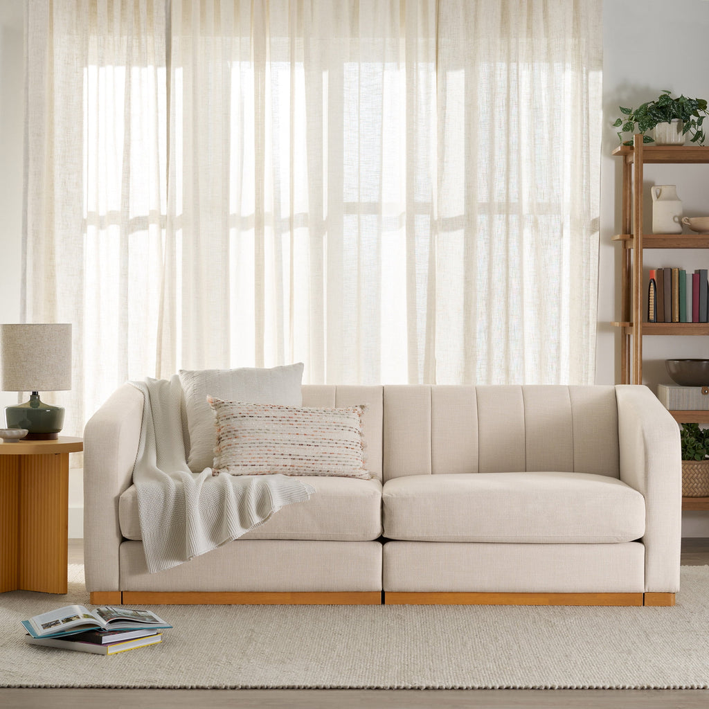 Better Homes & Gardens Lillian Channel Tufted Sofa 83.5 Cream Linen