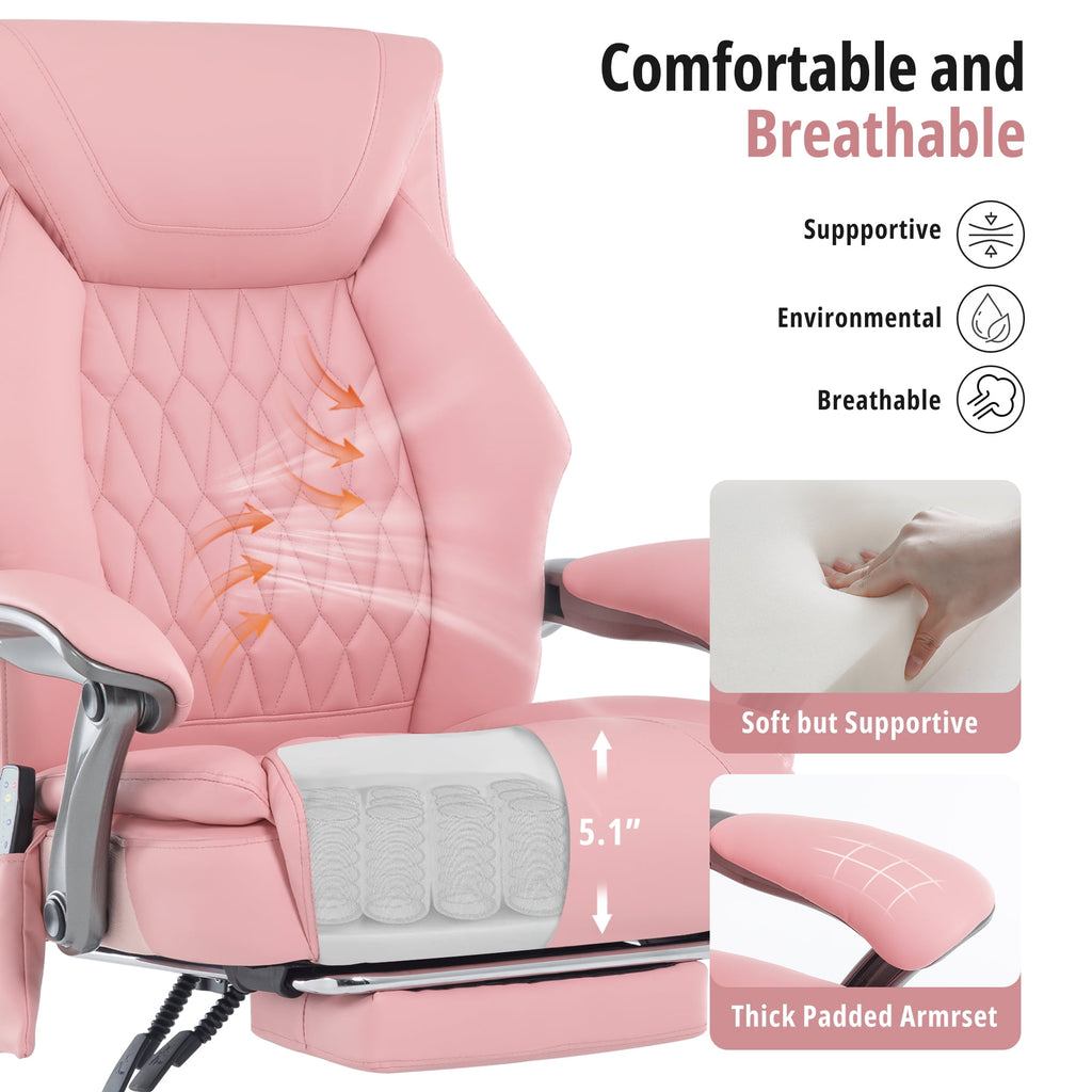 Heated Massage Office Chair with 6 Points Vibration, Reclining Ergonomic Desk Chair with Footrest for Extra Comfort, PU Leather High Back Executive Computer Chair, Thick Padded Massage Chair