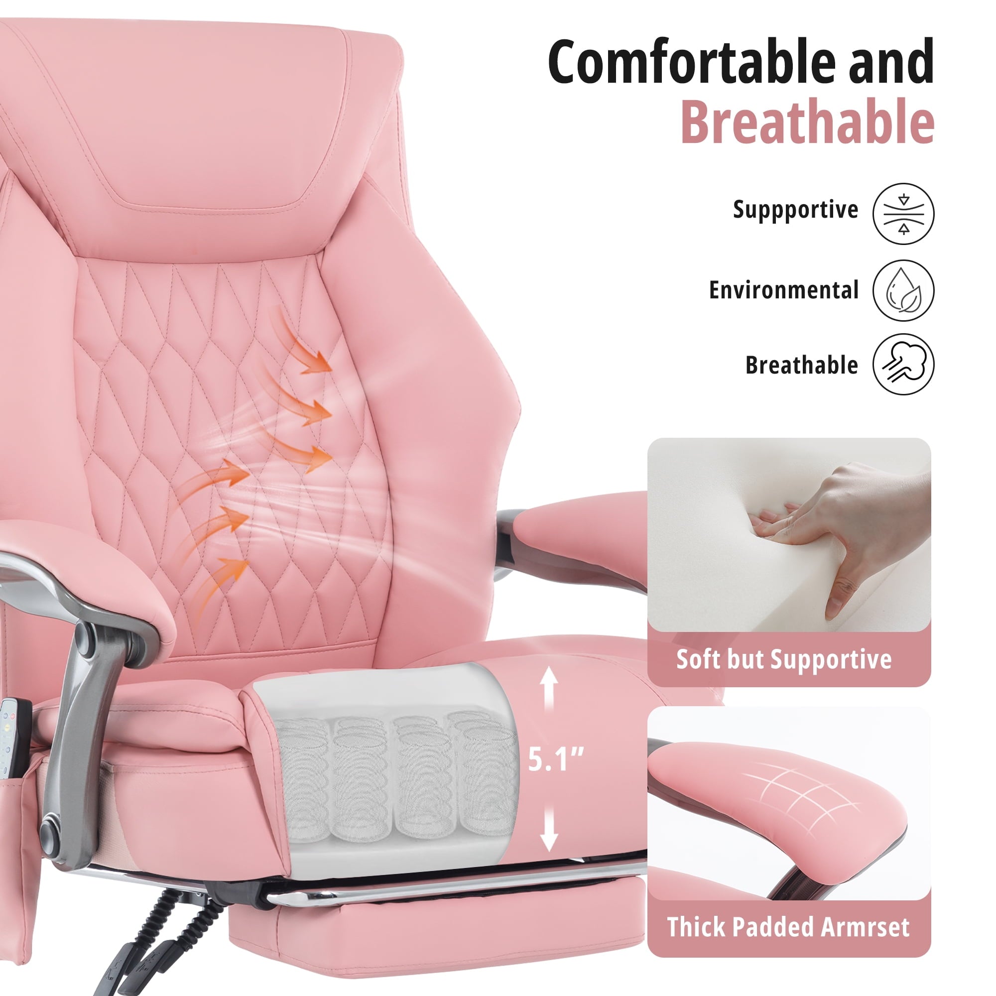 Heated Massage Office Chair with 6 Points Vibration, Reclining Ergonomic Desk Chair with Footrest for Extra Comfort, PU Leather High Back Executive Computer Chair, Thick Padded Massage Chair